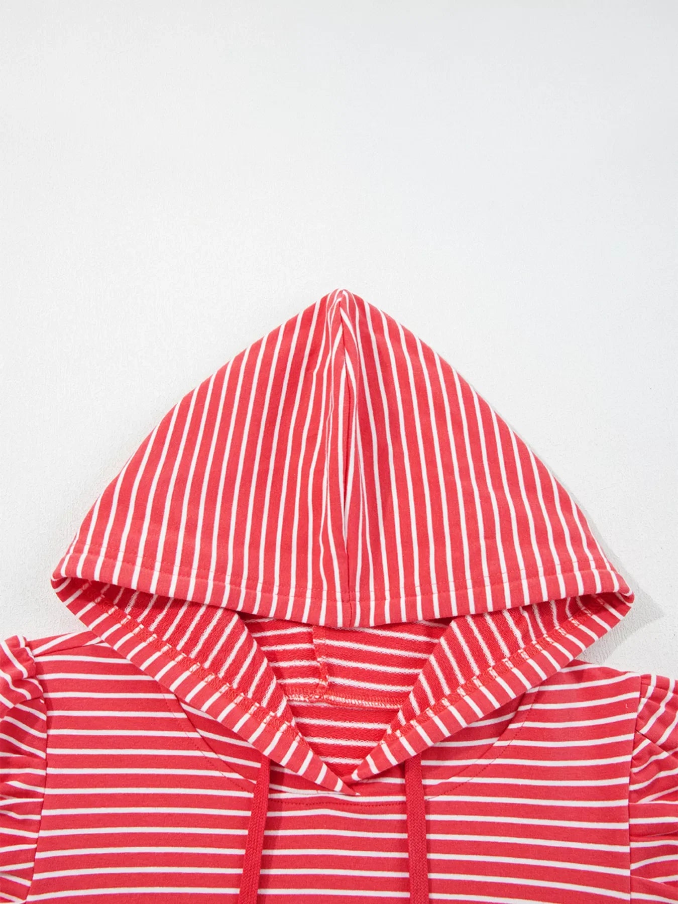 Striped Puff Sleeve Hoodie with Drawstring