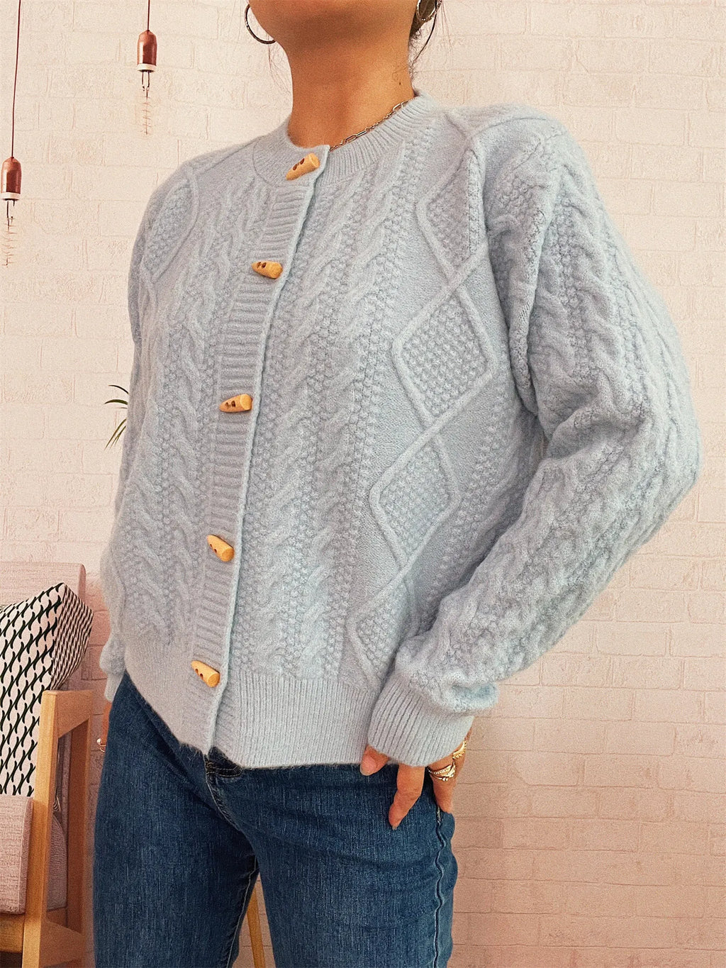 Cable Knit Button-Up Cardigan