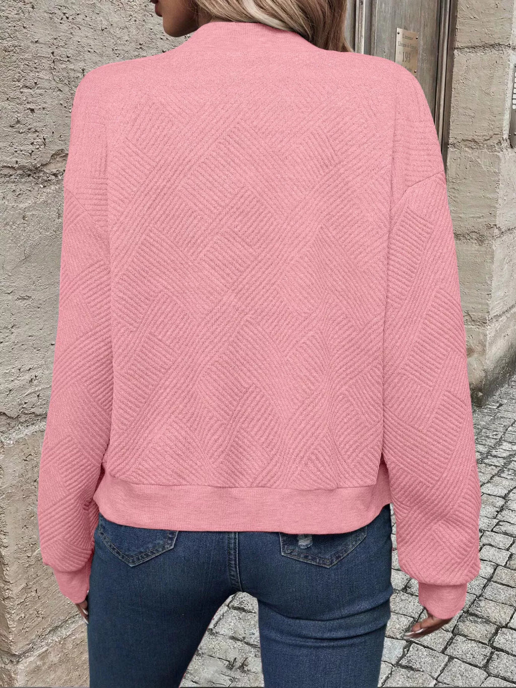 Full Size Zip Up Long Sleeve Textured Jacket Plus Size