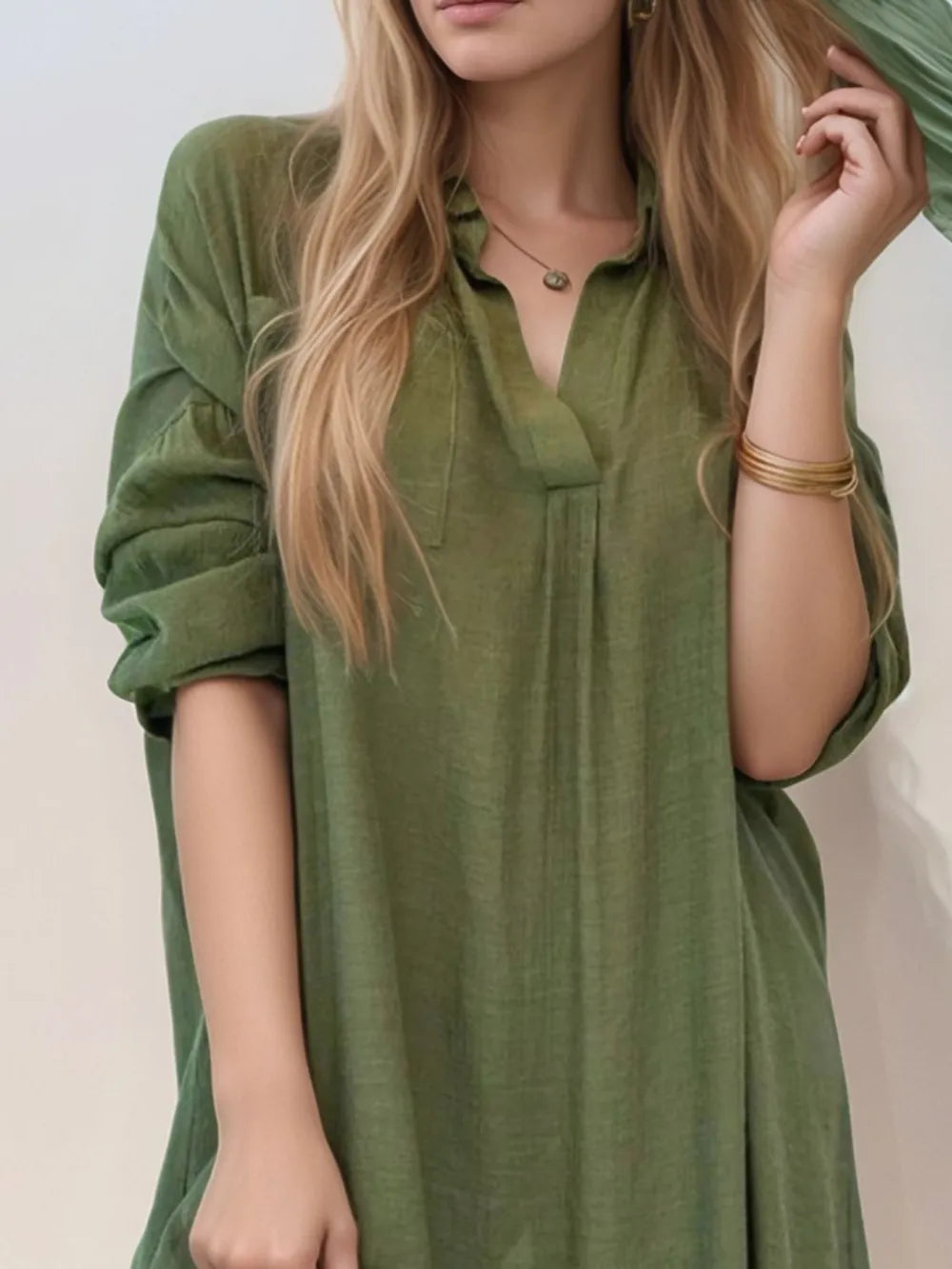 Full Size Side Slit Roll-Tab Sleeve Mini Shirt Dress Plus Size
