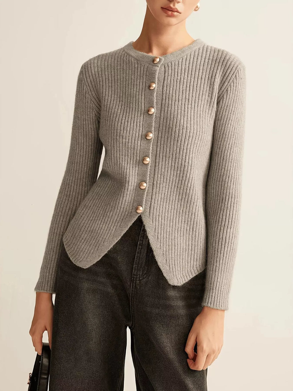 Ribbed Knit Button-Down Cardigan