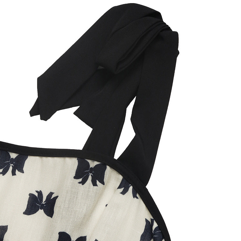 Shoulder Strap Bow Decoration With Bow Print Elegant Summer Dress