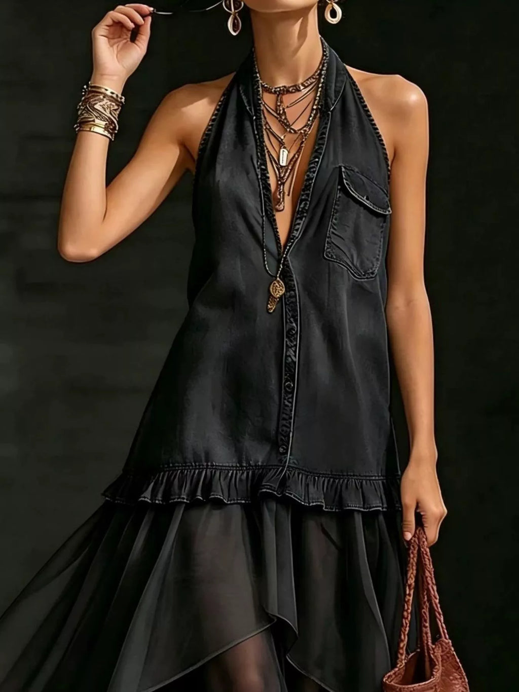 Ruffled Halter Neck Maxi Dress