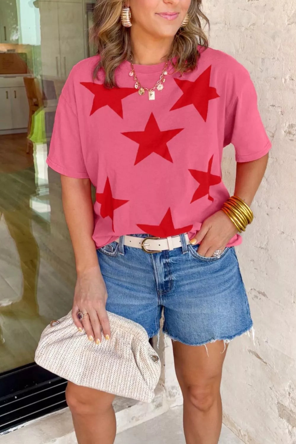 Independence Day Star Printed Mineral Wash T Shirt