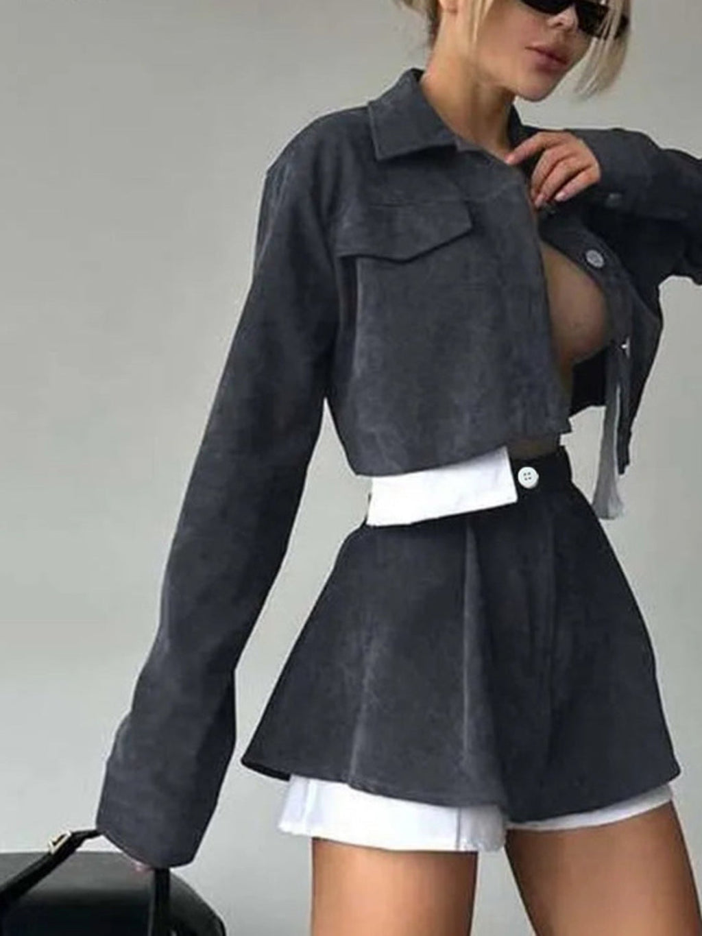 Button Up Cropped Jacket & Skirt Set