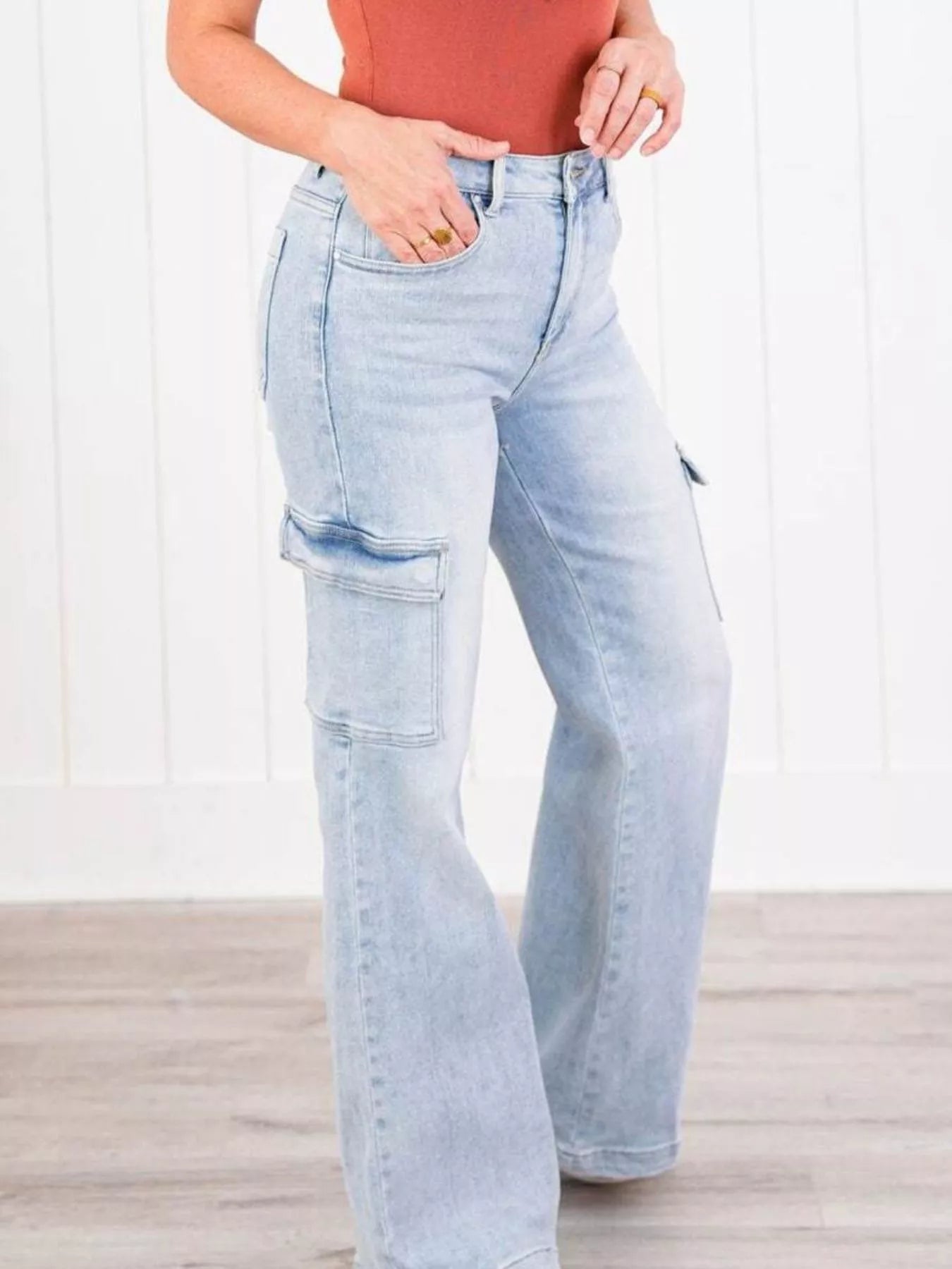 Full Size Wash Wide Leg Cargo Jeans Plus Size