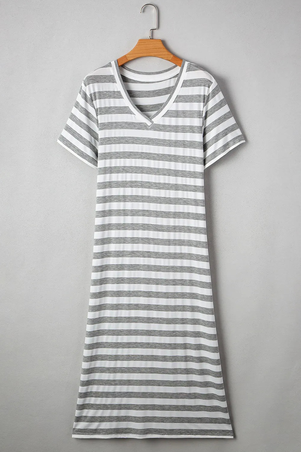 Casual Striped V-Neck Midi T-Shirt Dress