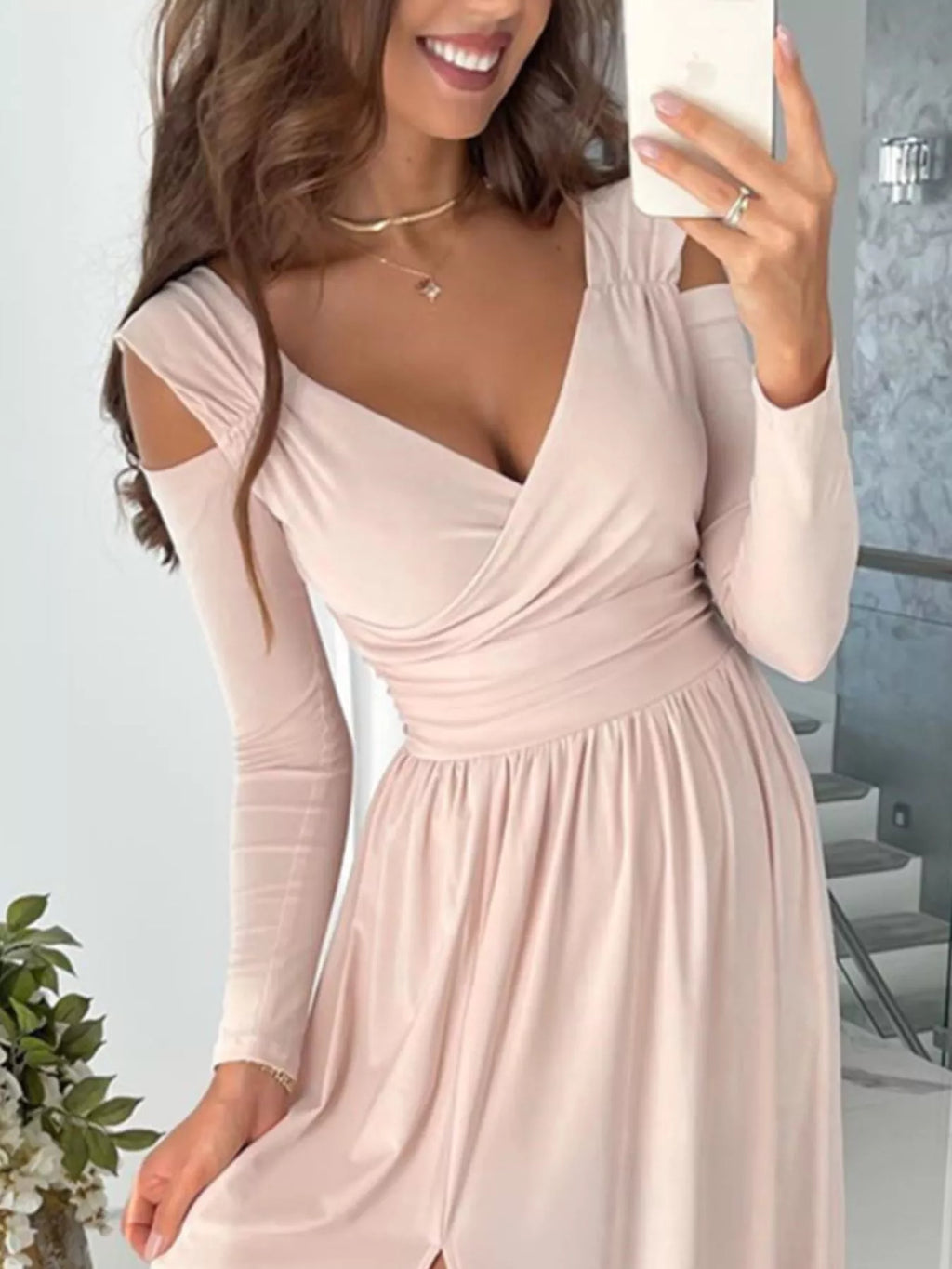 Slit Surplice Cold Shoulder Maxi Dress