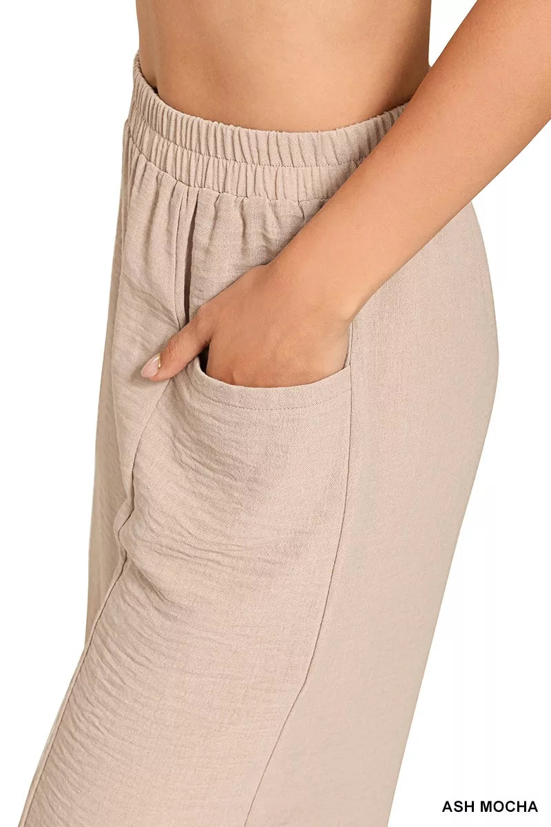 Zenana Woven Airflow Elastic Waistband Pants