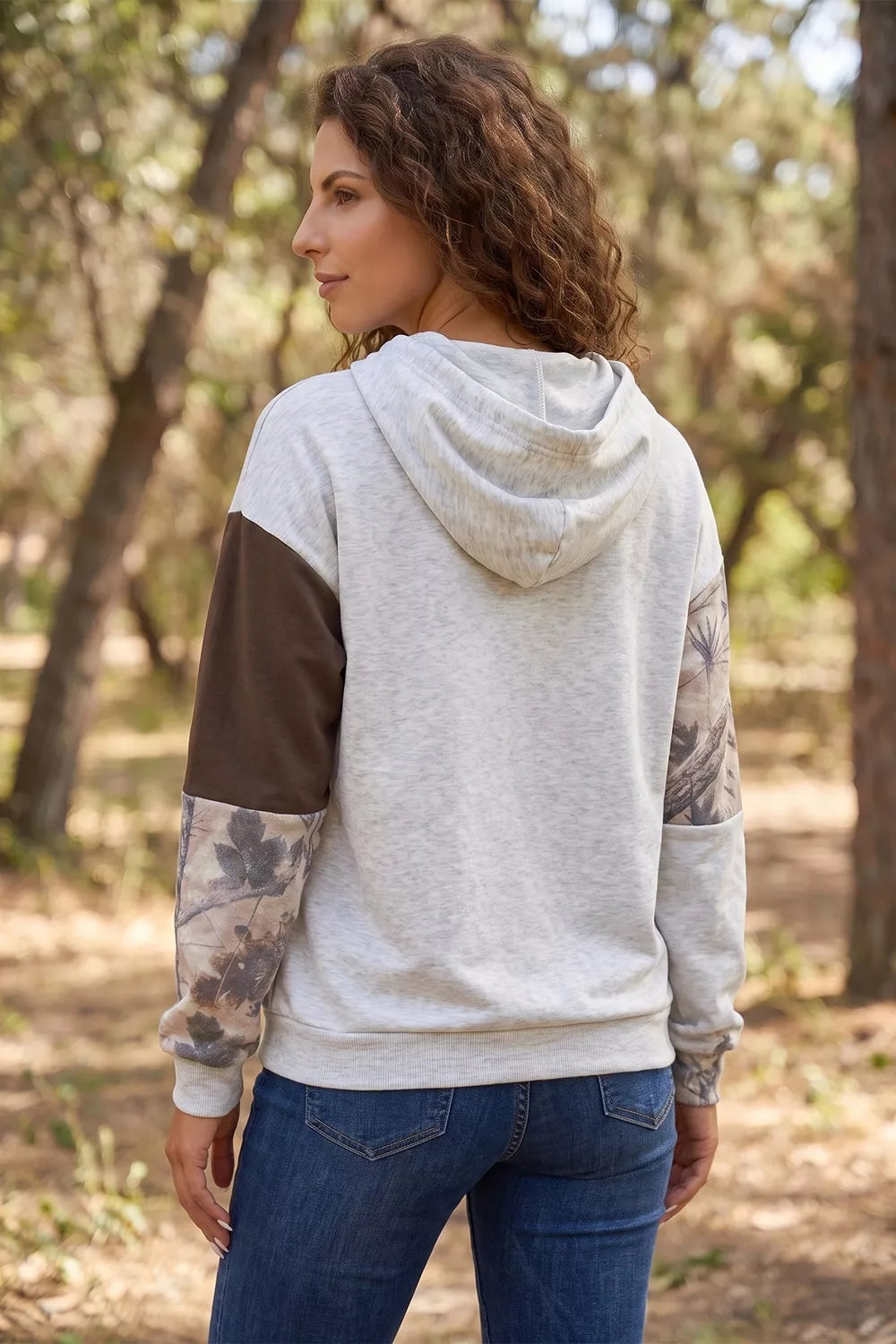 Multicolour Camo Print Drawstring Long Sleeve Western Style Hoodie