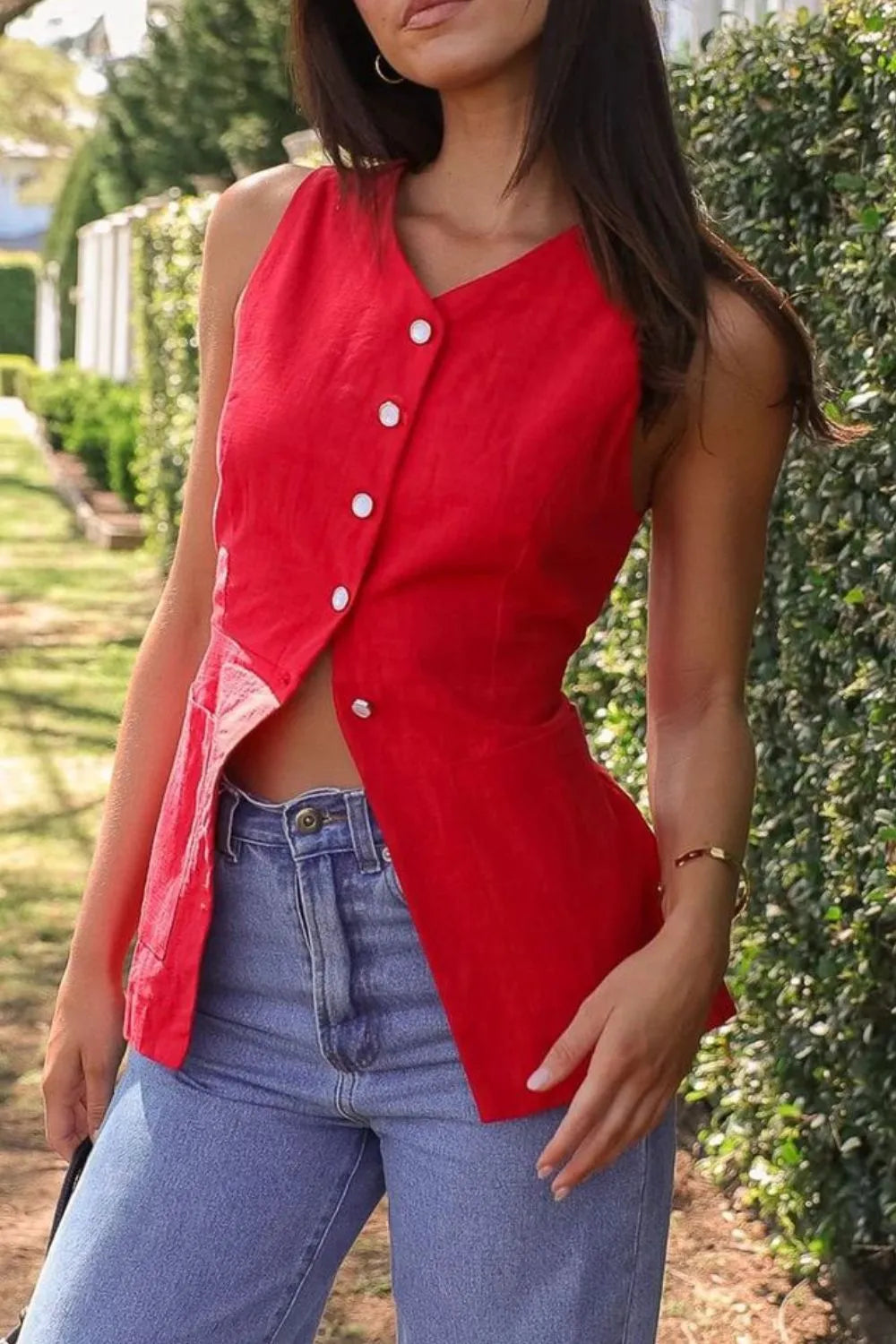 Button Down V-Neck Vest