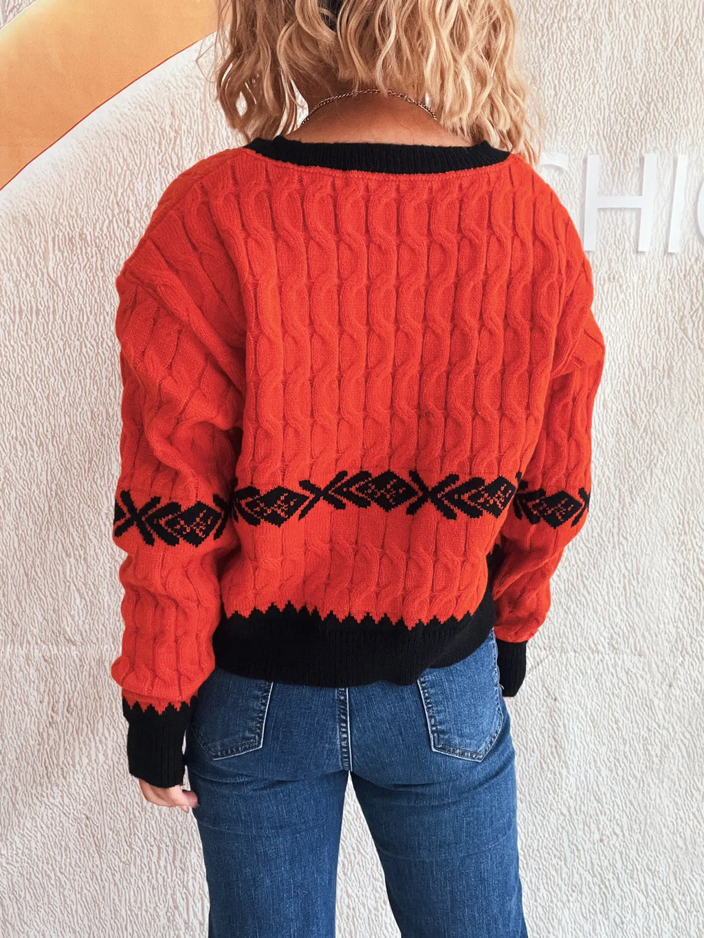 Cable Knit V-Neck Sweater