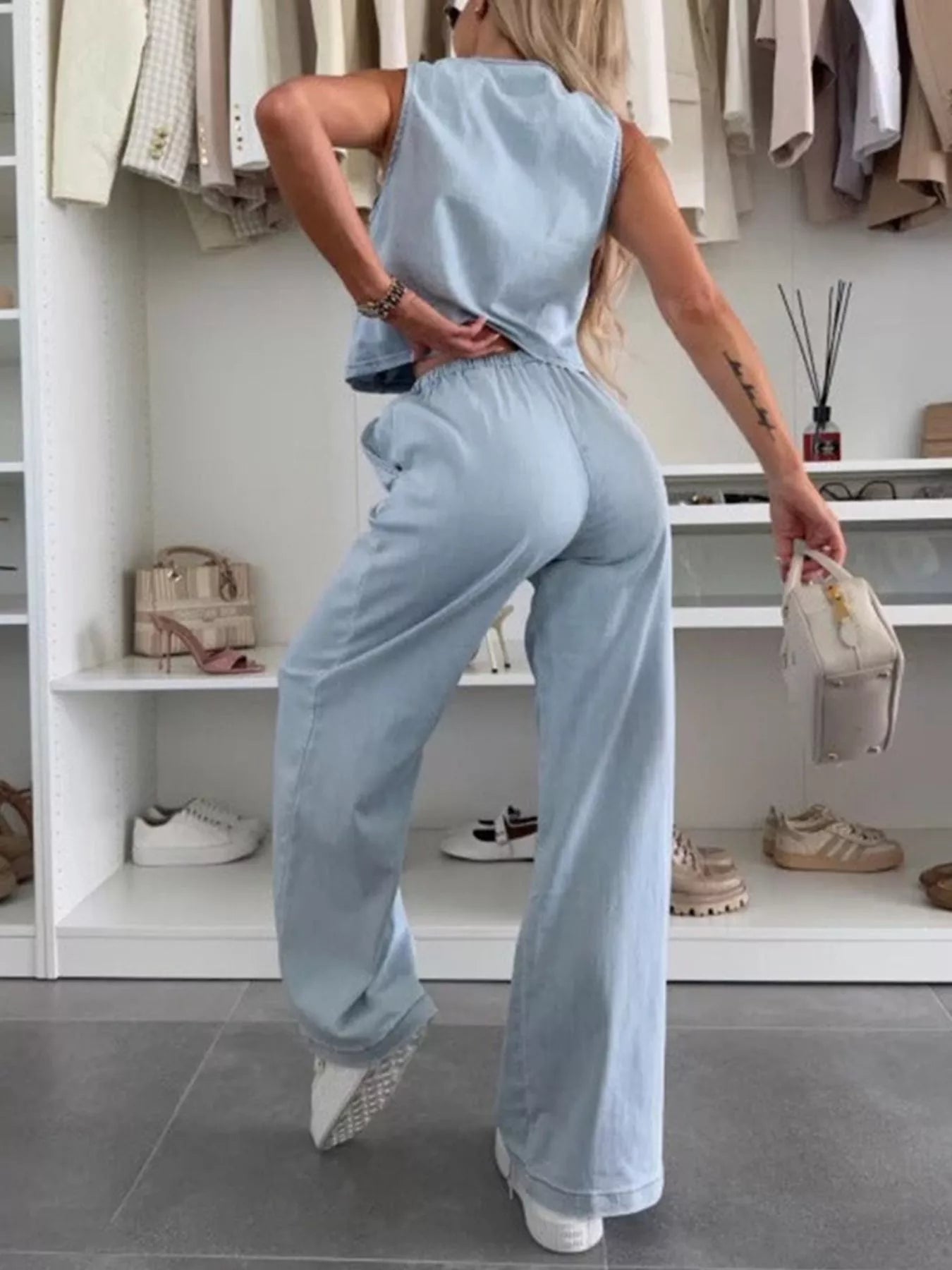 Tie Front Vest and Jeans Denim Set