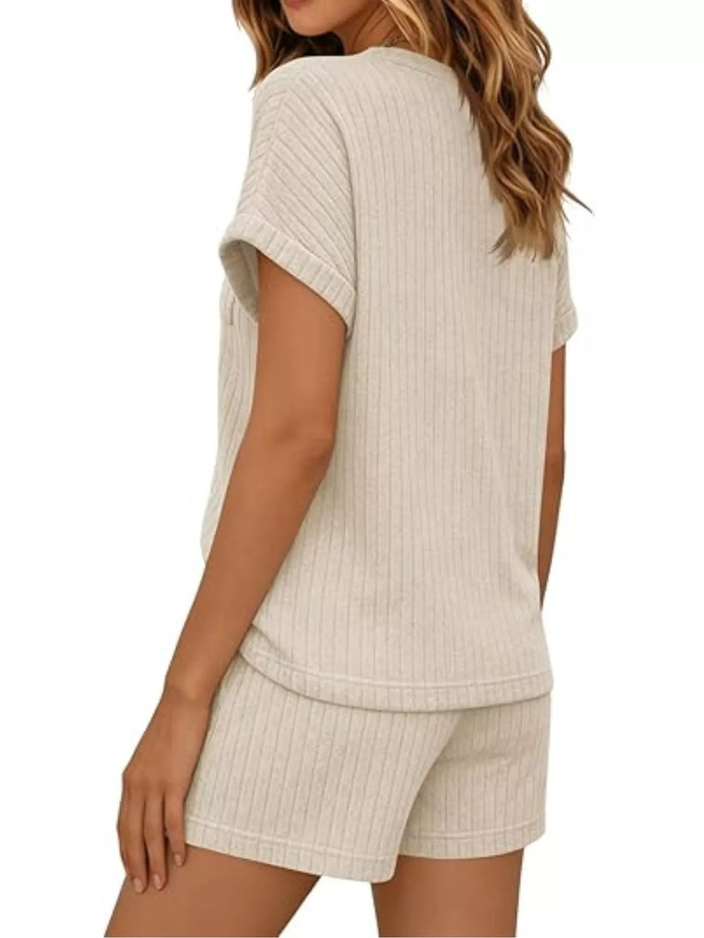 Casual Ribbed Knit Tee and Shorts Set