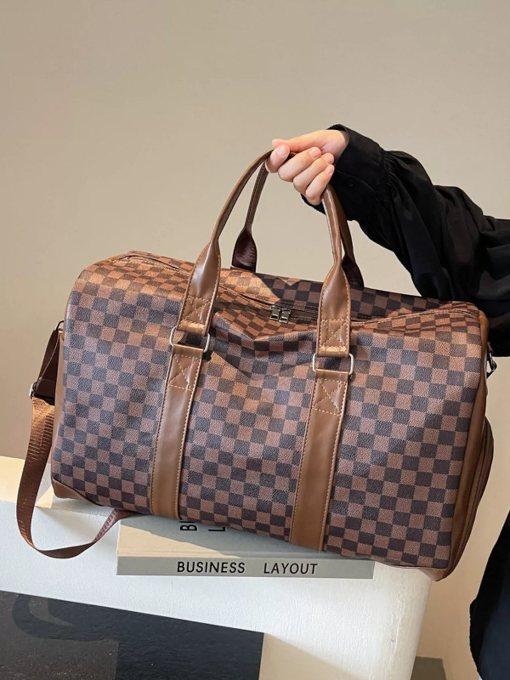 Checkered Pattern Travel Bag