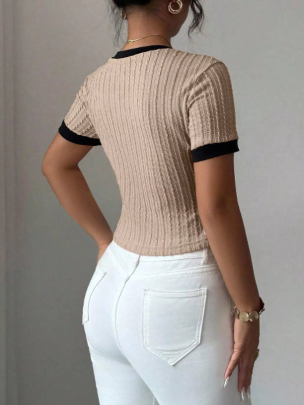 Contrast Trim Short Sleeve T-Shirt – Earth Tones