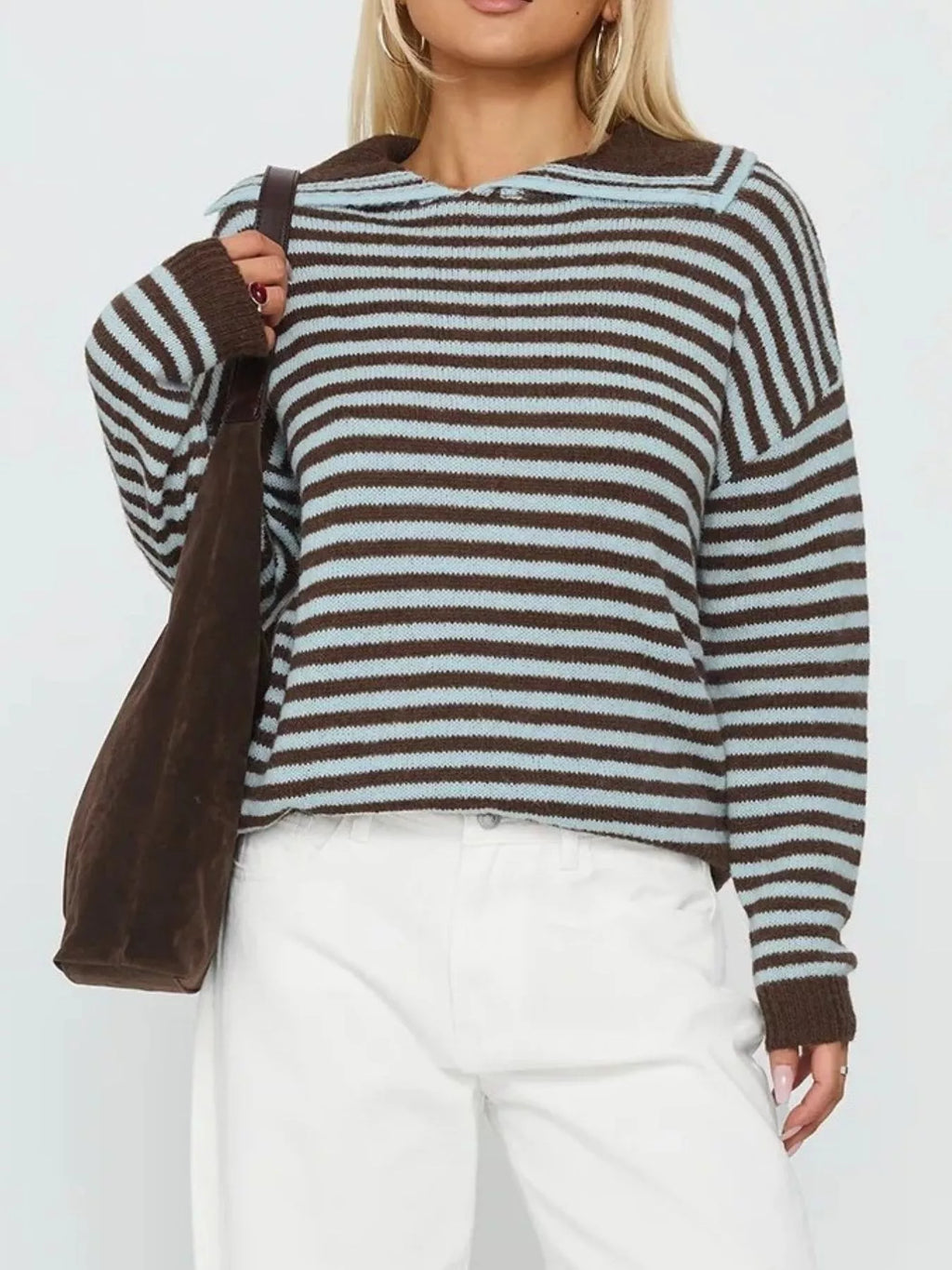 Striped Knit Dropped Shoulder Sweater