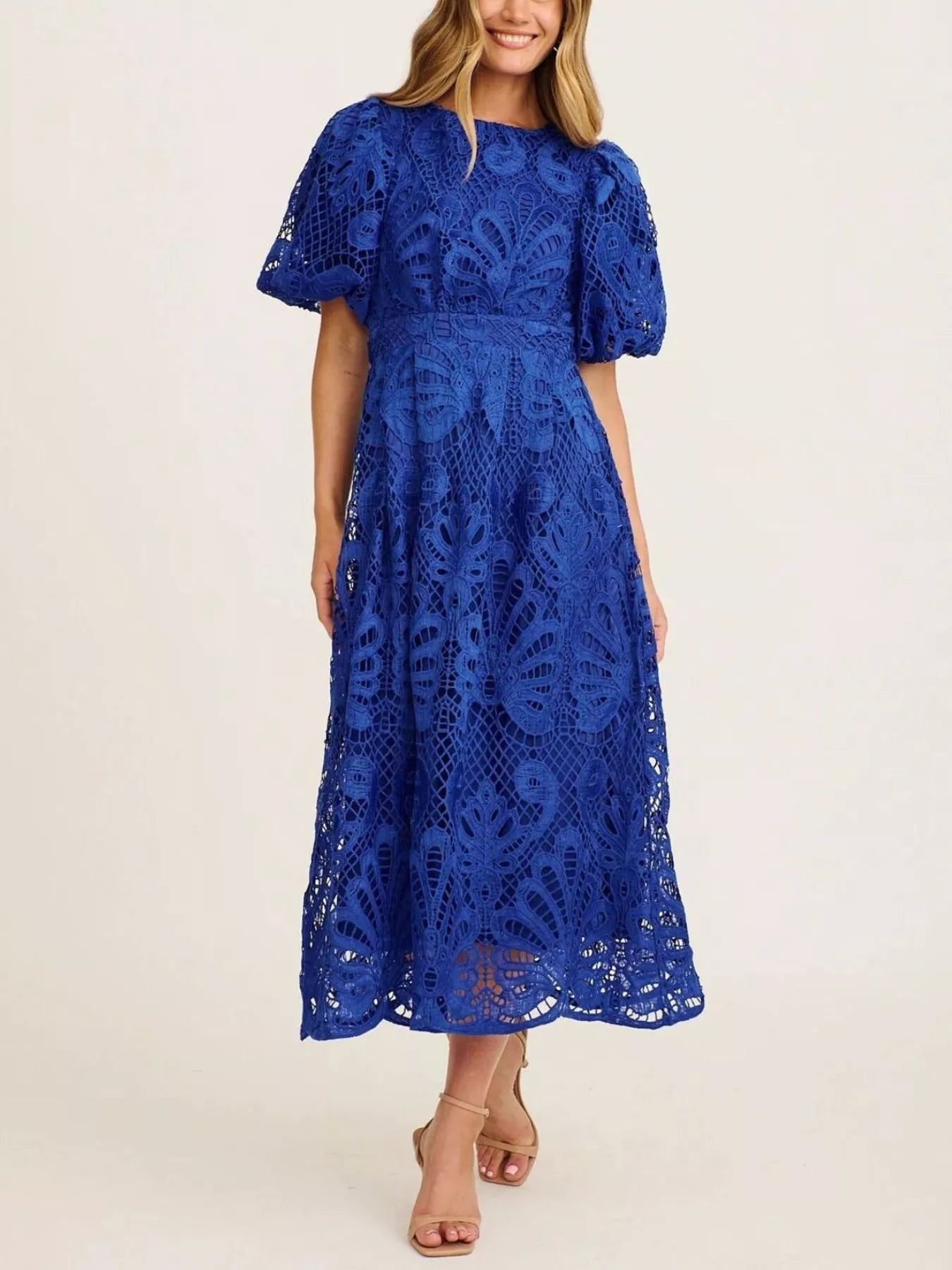 Lace Puff Sleeve Midi Dress