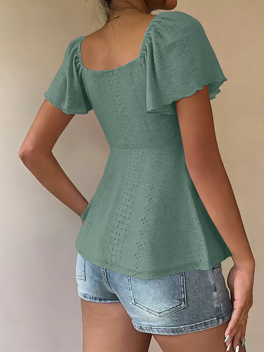 Sweetheart Neck Flutter Sleeve Top
