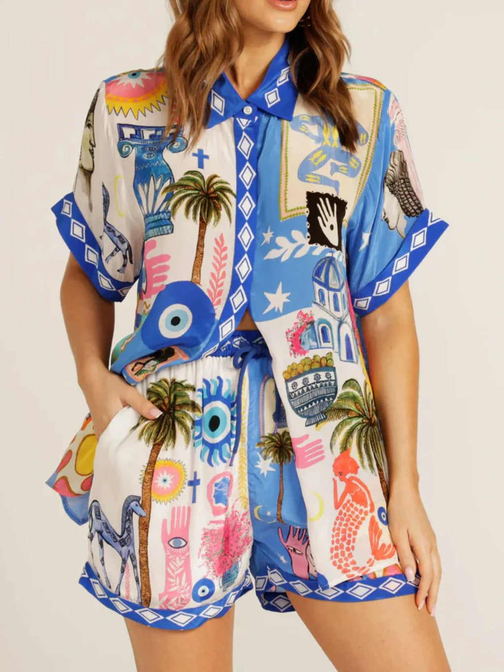 Button Up Half Sleeve Top and Shorts Set