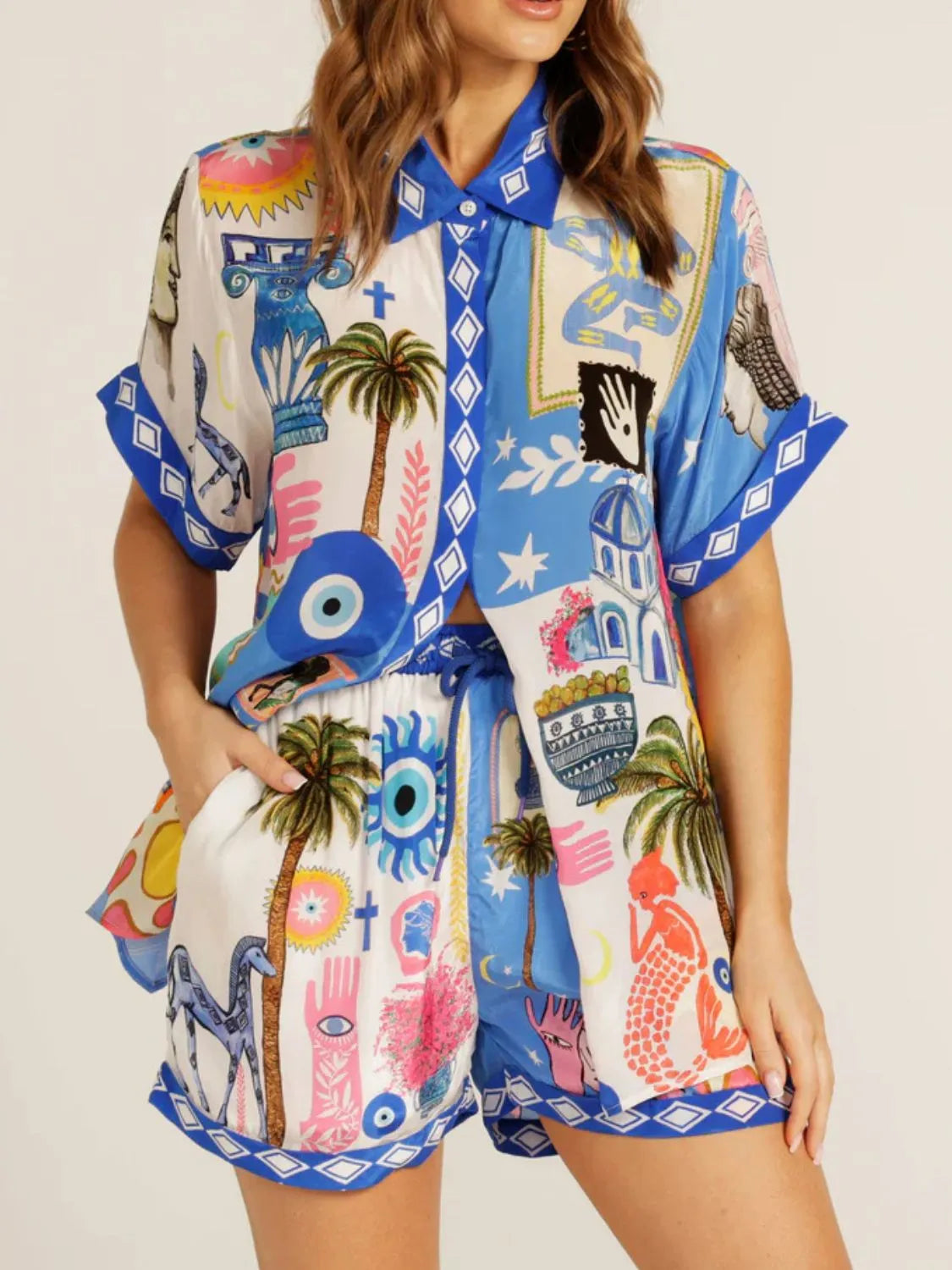Button Up Half Sleeve Top and Shorts Set