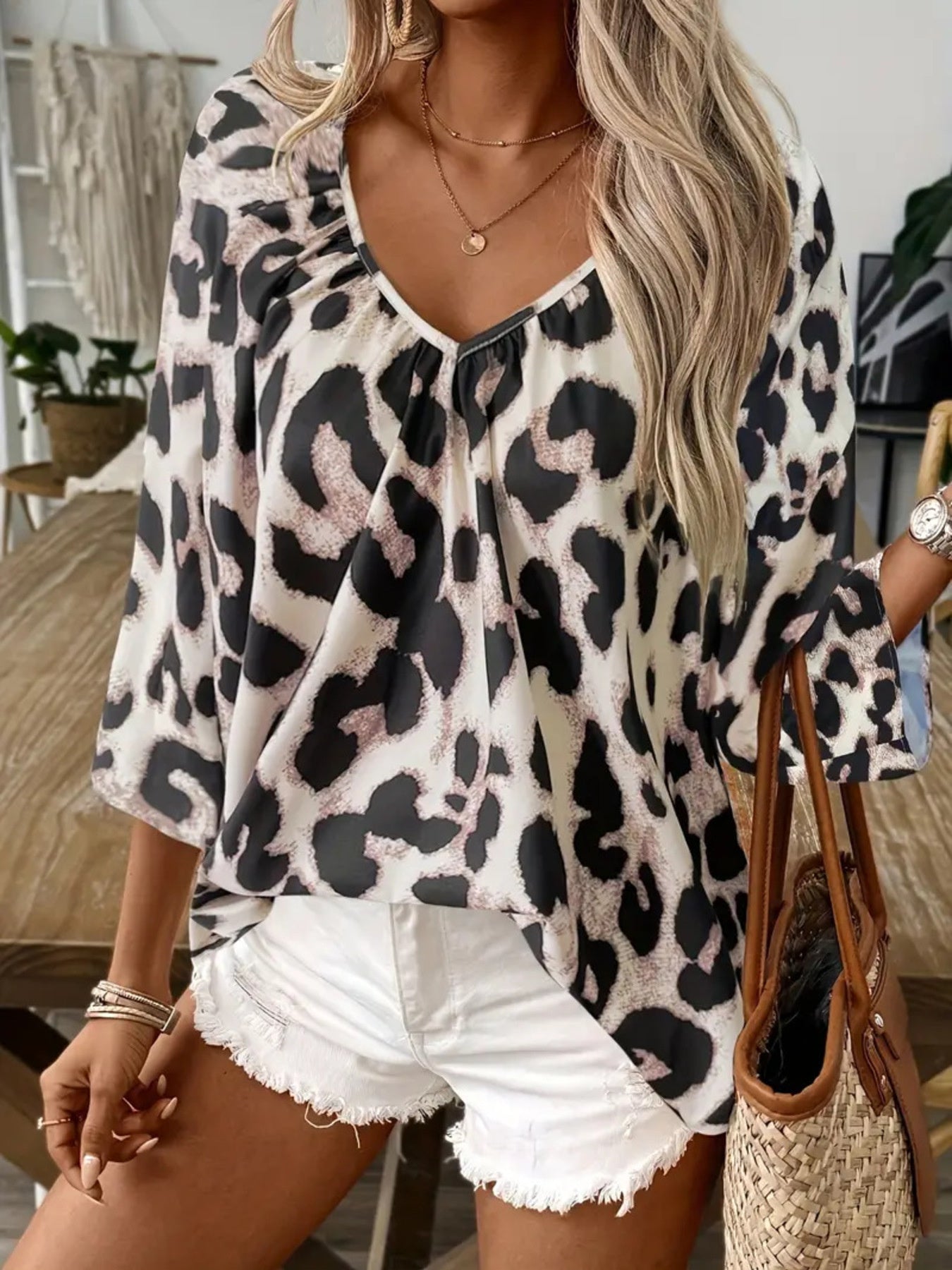 Leopard Print V-Neck Blouse