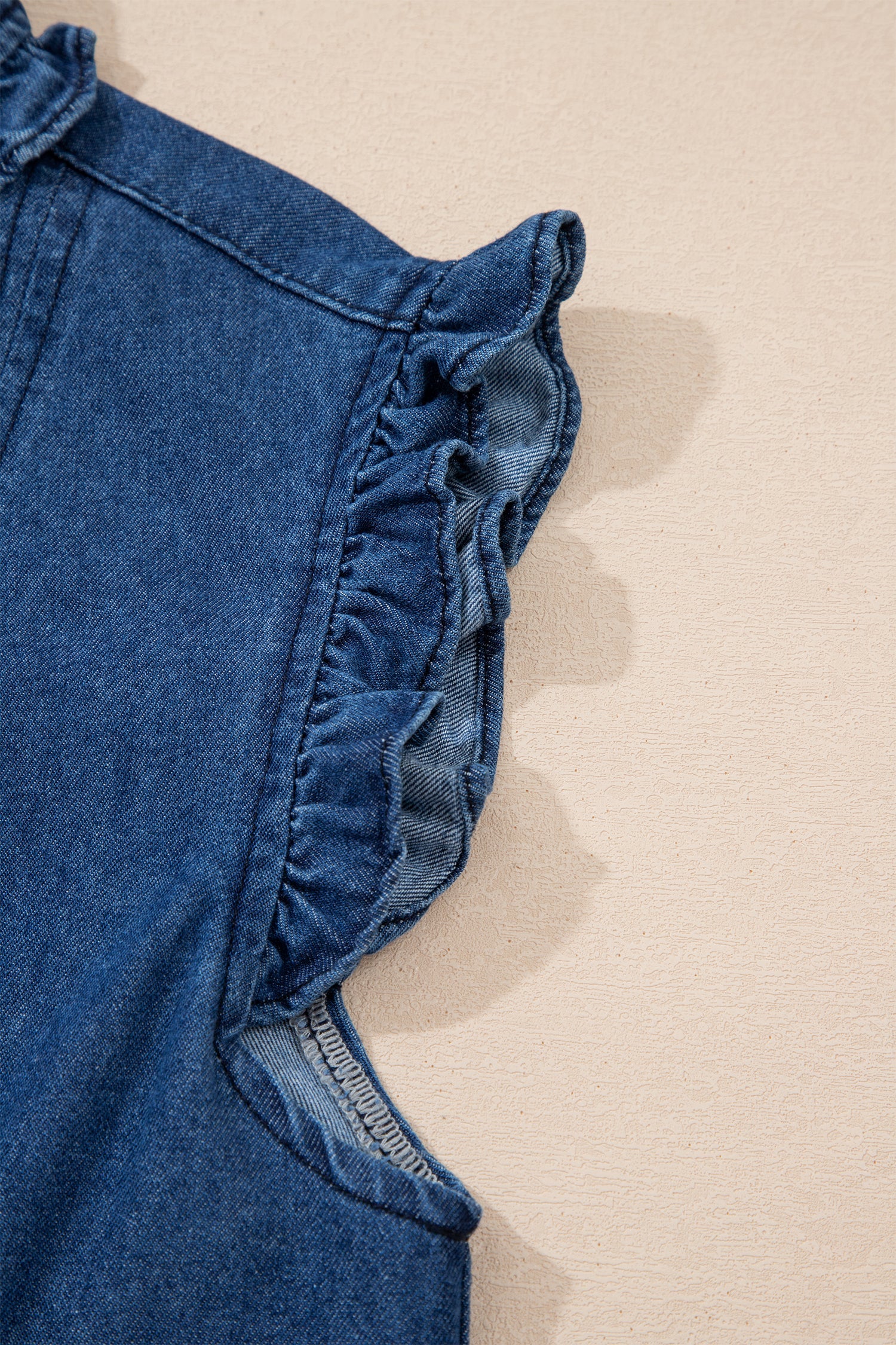 Denim Ruffle Edge Collared Button Up Dress