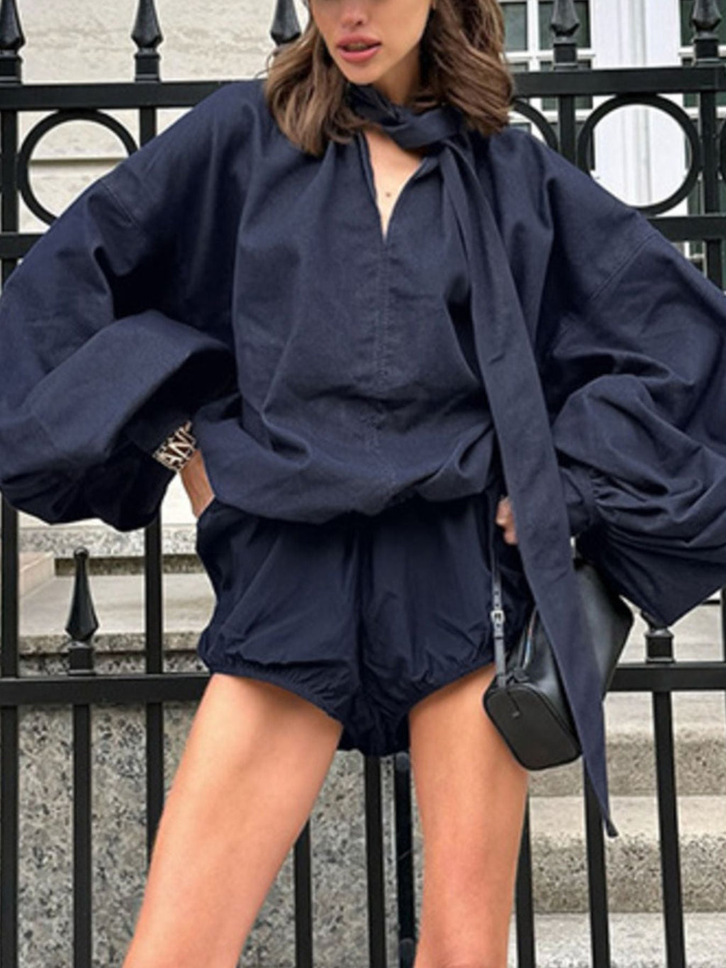 Tie Front Denim Top and Shorts Set