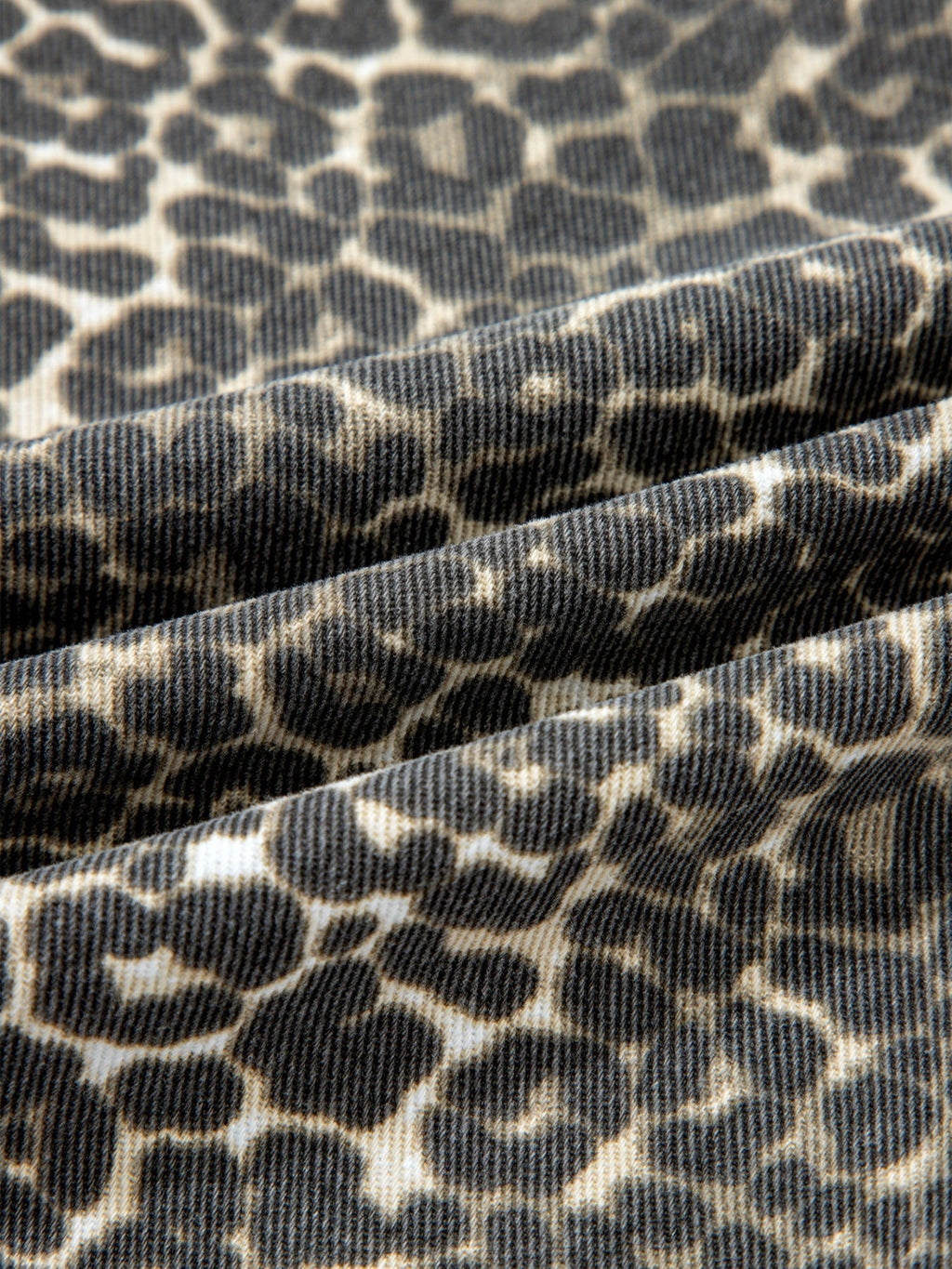 Leopard Print Short Sleeve Denim Shirt