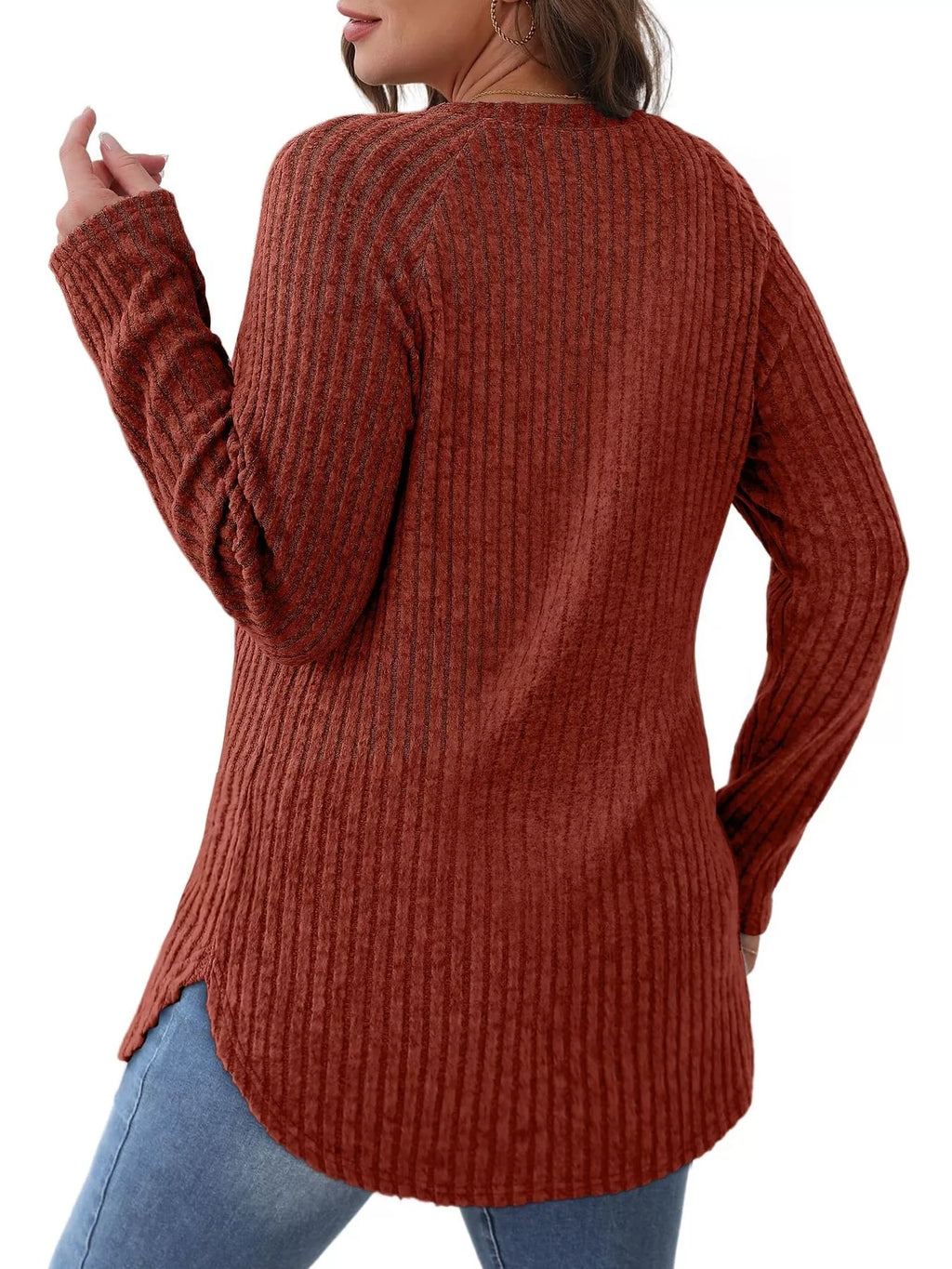 Ribbed Knit Long Sleeve T-Shirt