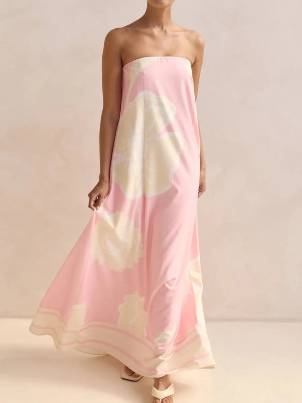 Smocked Printed Tube Maxi Dress