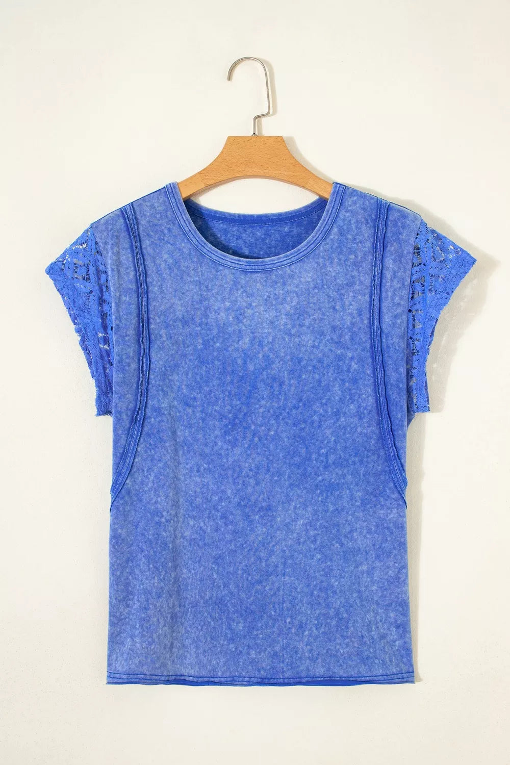 Mineral Wash Raw Seam Lace Sleeve Cotton Tee