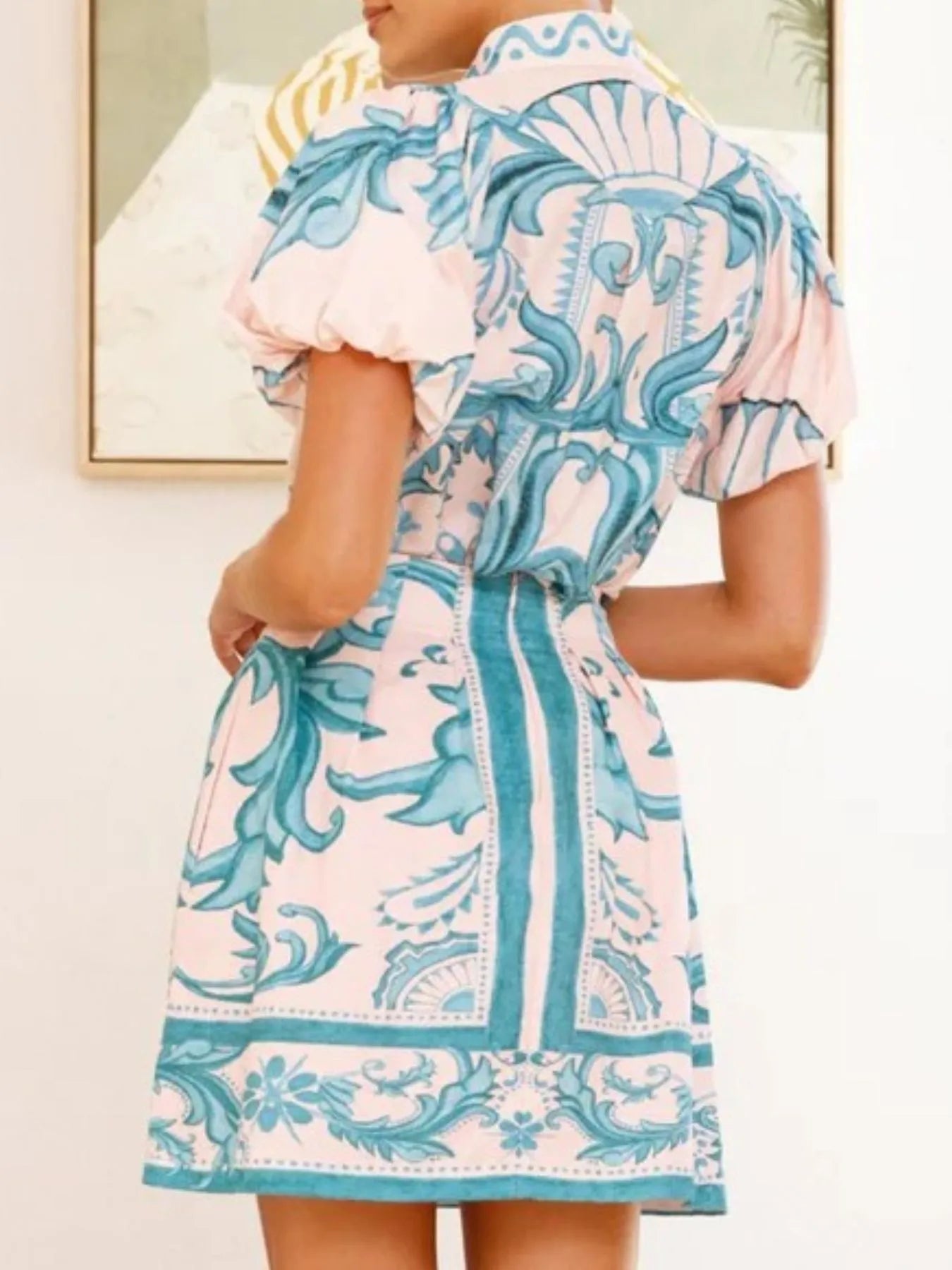 Puff Sleeve Printed Top and Zip Back Skirt Set