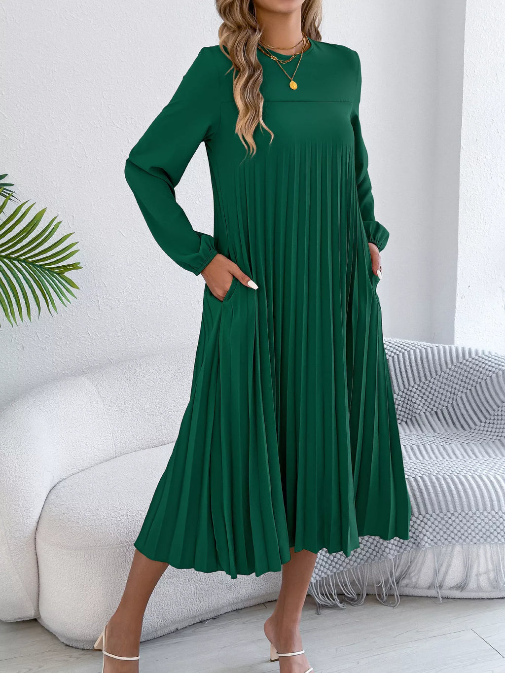 Pleated A-Line Midi Dress