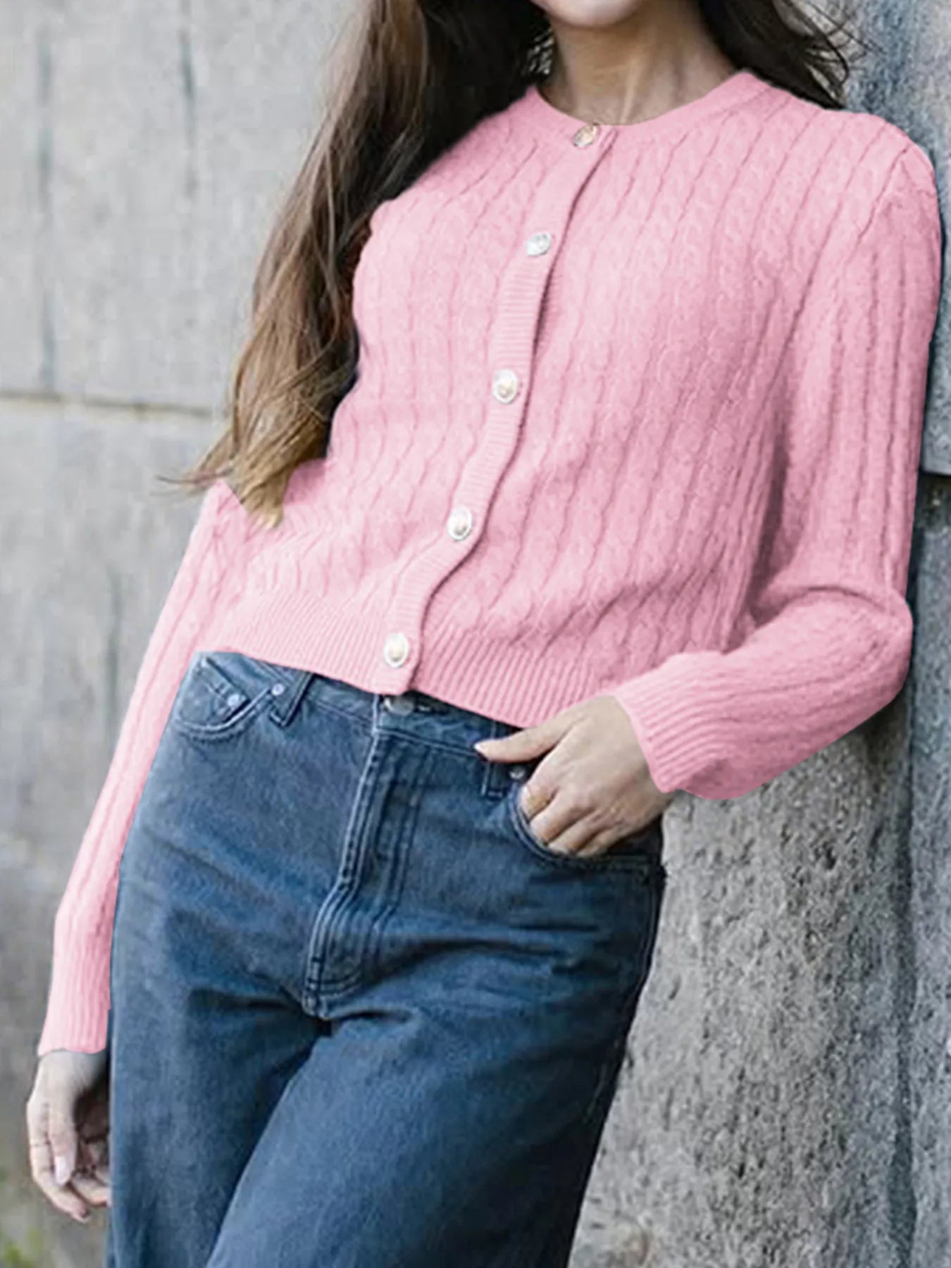 Cable Knit Button-Up Cardigan