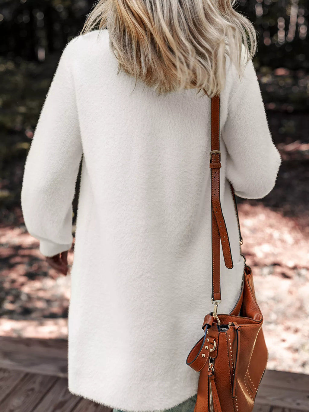 Fuzzy Buttoned Front Cardigan with Pockets