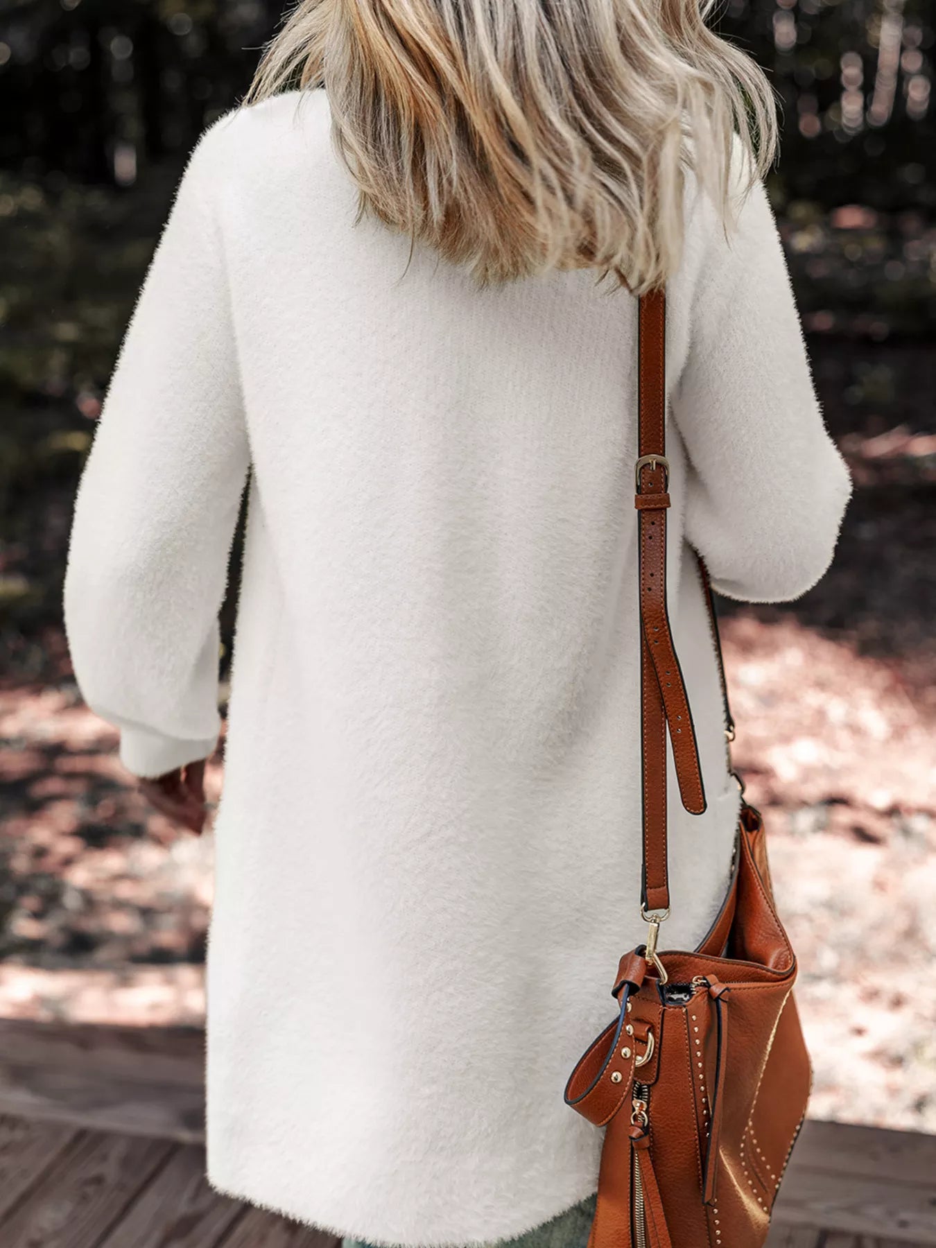 Fuzzy Buttoned Front Cardigan with Pockets