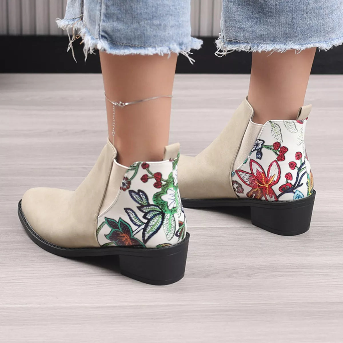 Point Toe Block Heels Ankle Boots