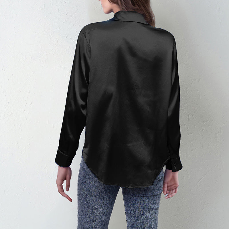 Women’s Satin Lapel Button-Down Blouse