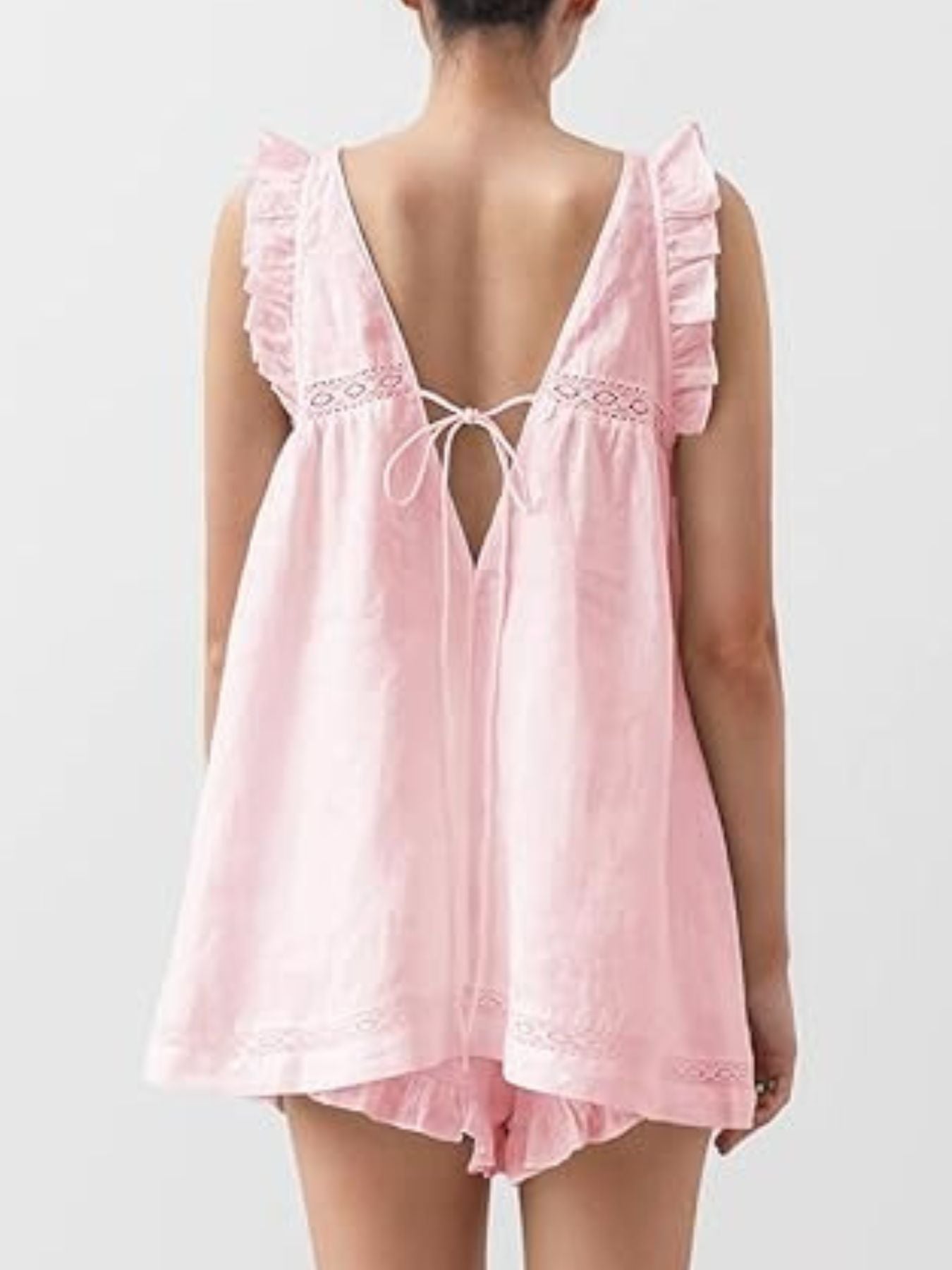 Ruffle Trim V-Neck Top and Shorts Set