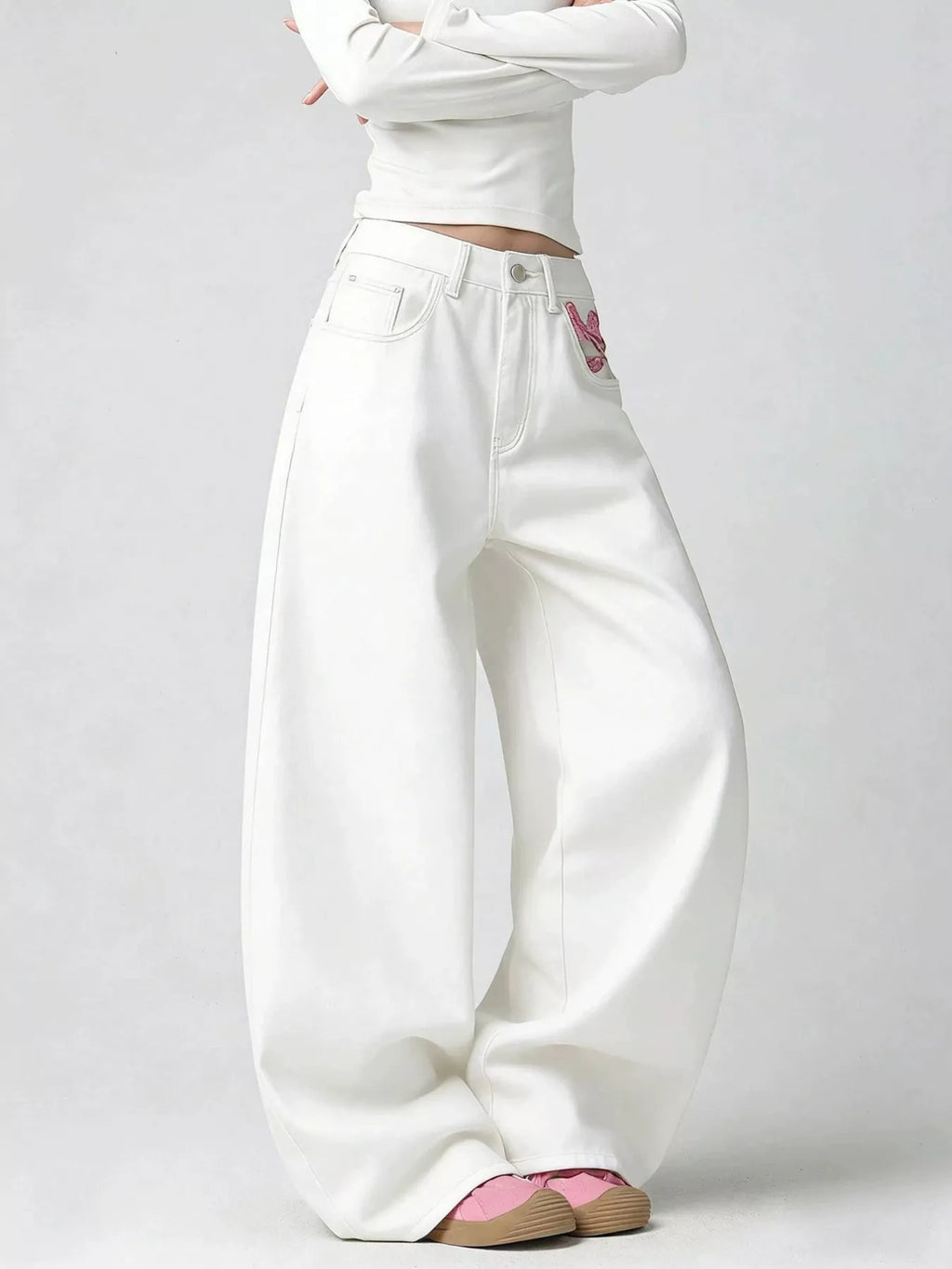 Embroidered Wide-Leg Jeans