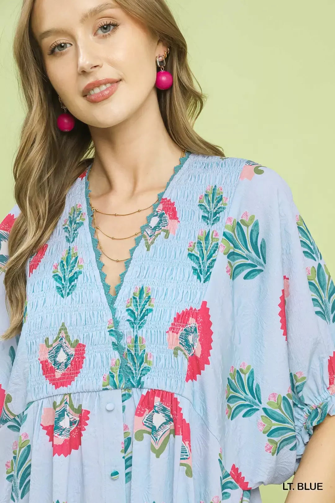 Umgee Abstract Print V-Neck Midi Dress