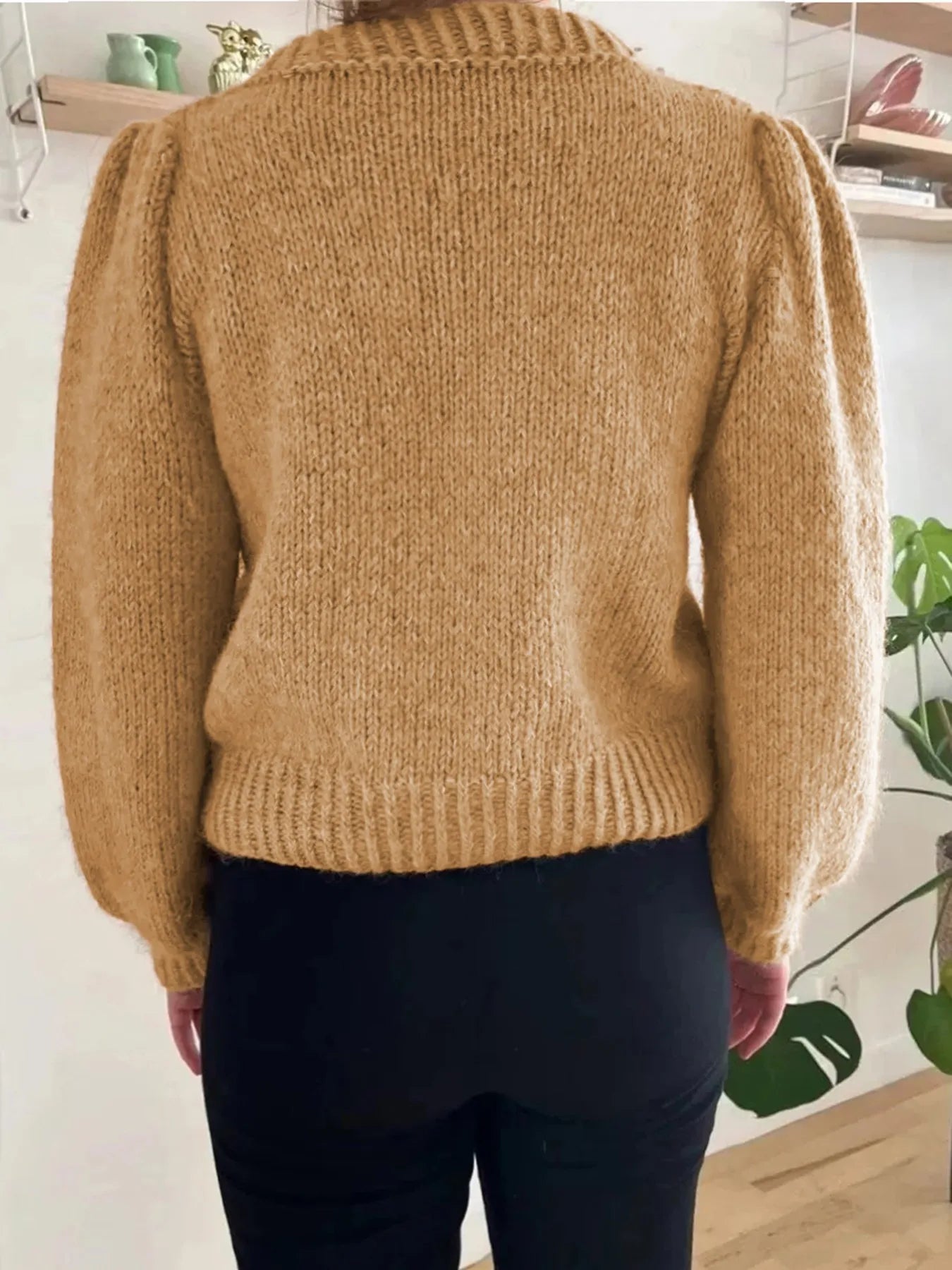 Textured Knit Round Neck Long Sleeve Sweater