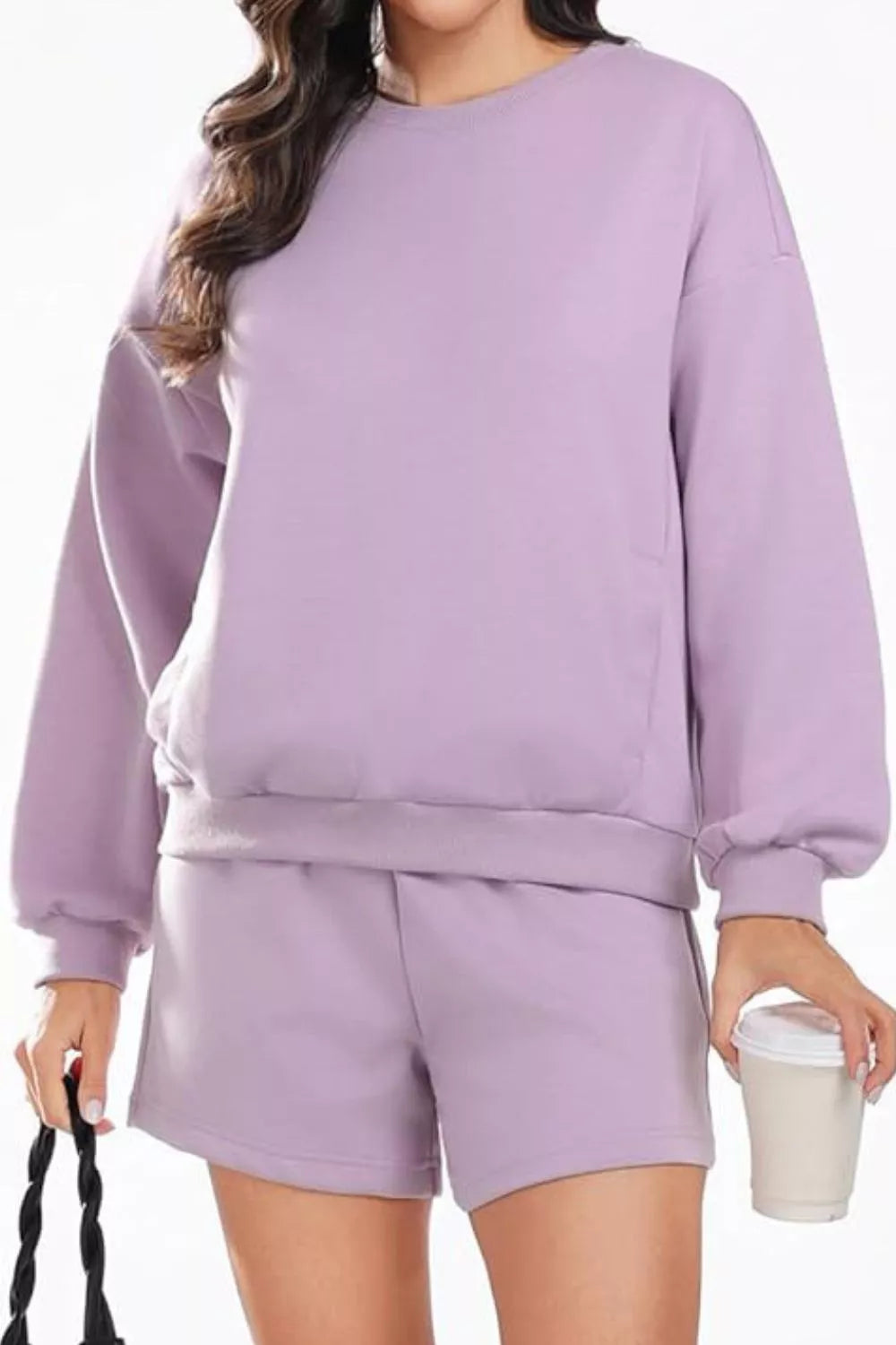 Round Neck Sweatshirt and Shorts Set