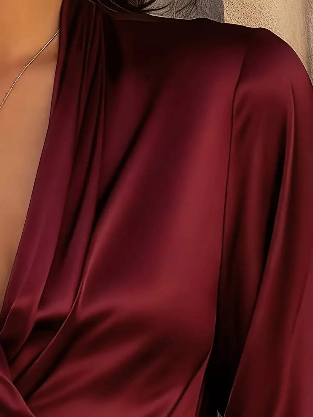Satin Surplice Long Sleeve Blouse