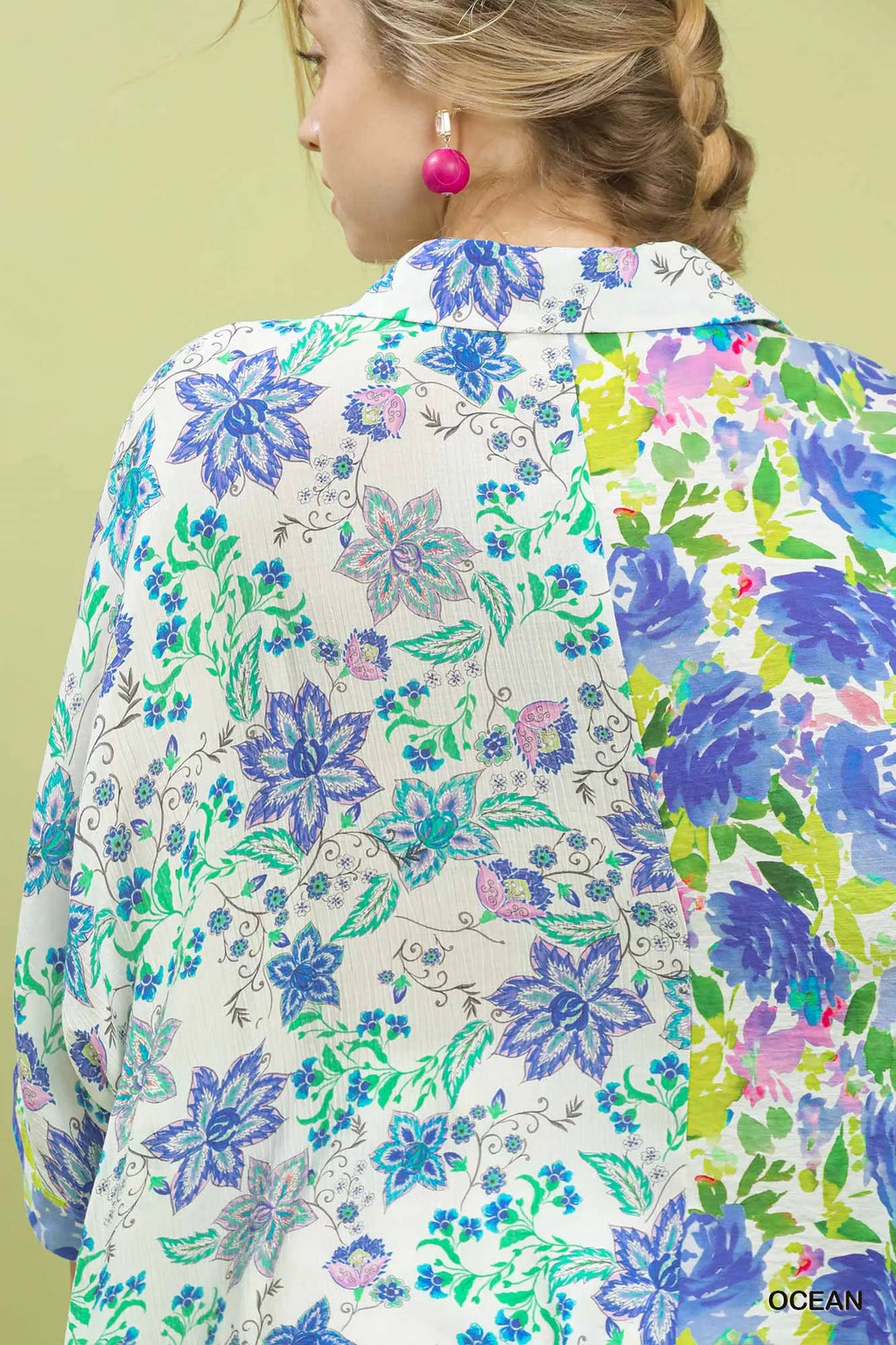 Umgee Mixed Floral Oversized Button Down Shirt
