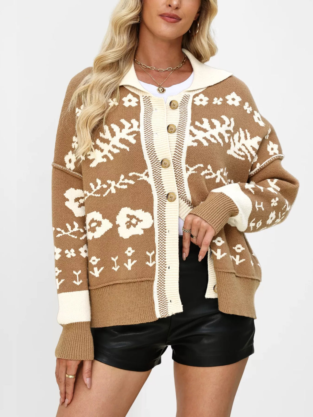 Floral Pattern Button-Down Cardigan