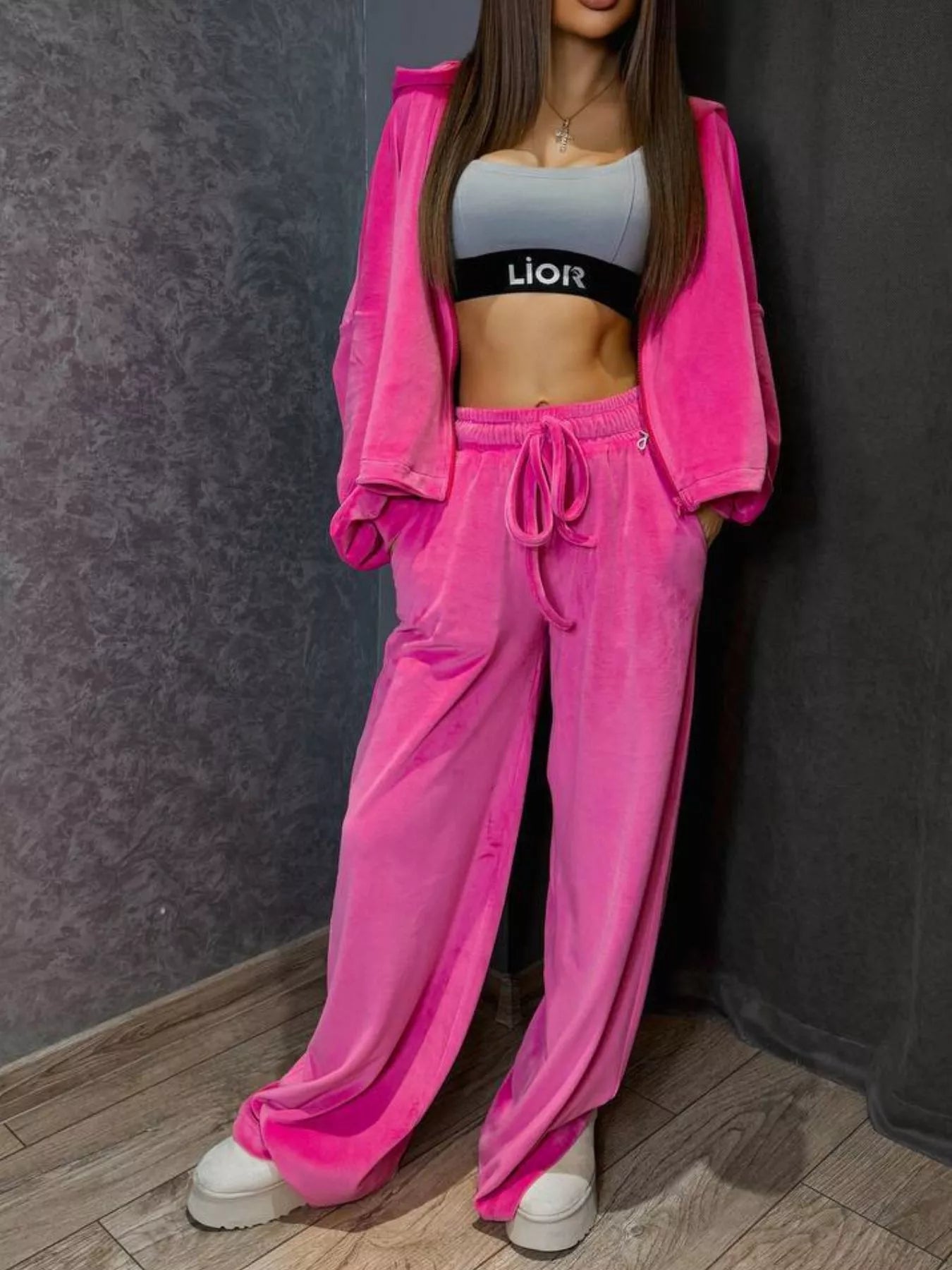 Zip Up Cropped Outerwear and Pants Set