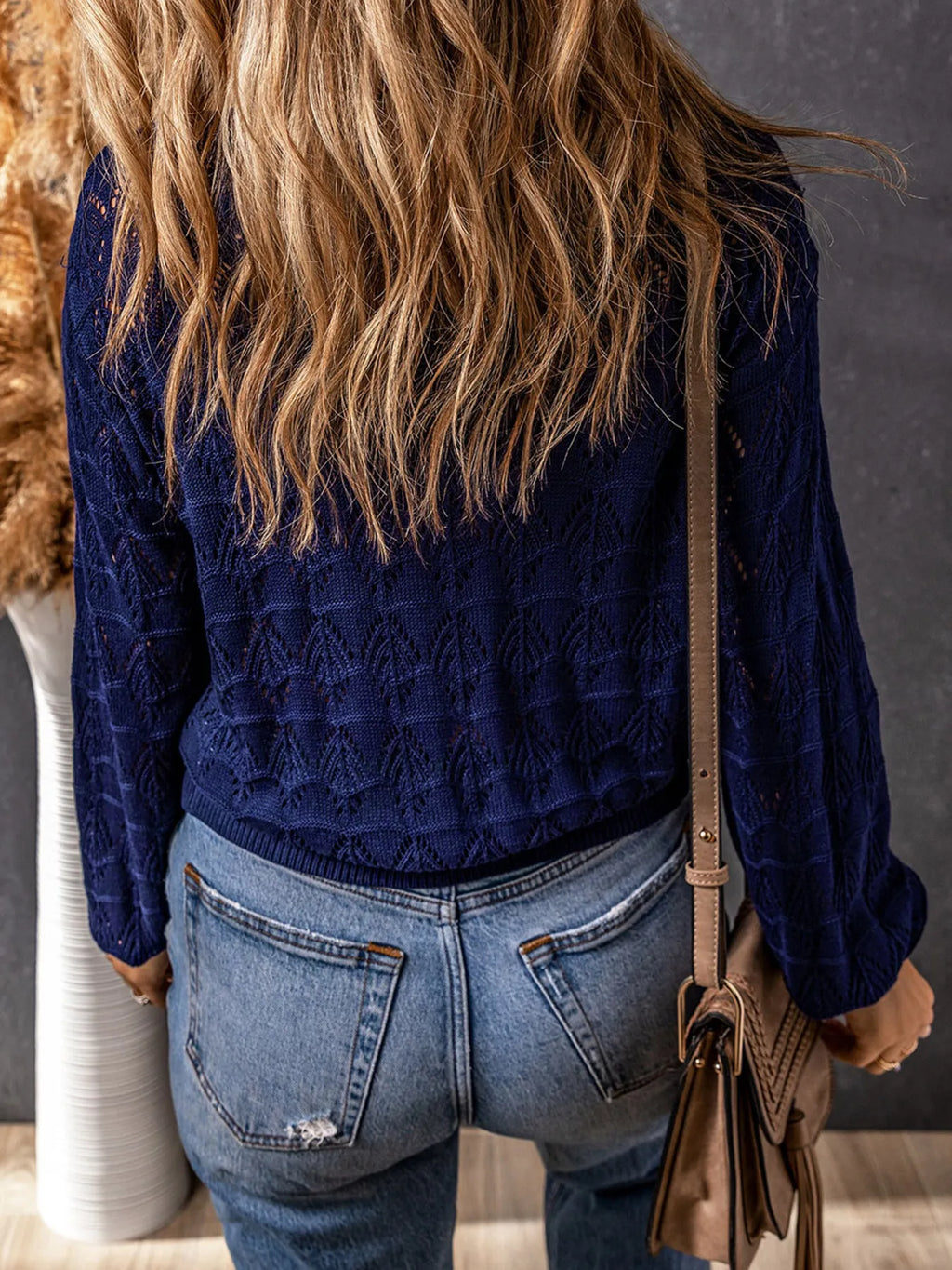 Buttoned Front Openwork Cardigan