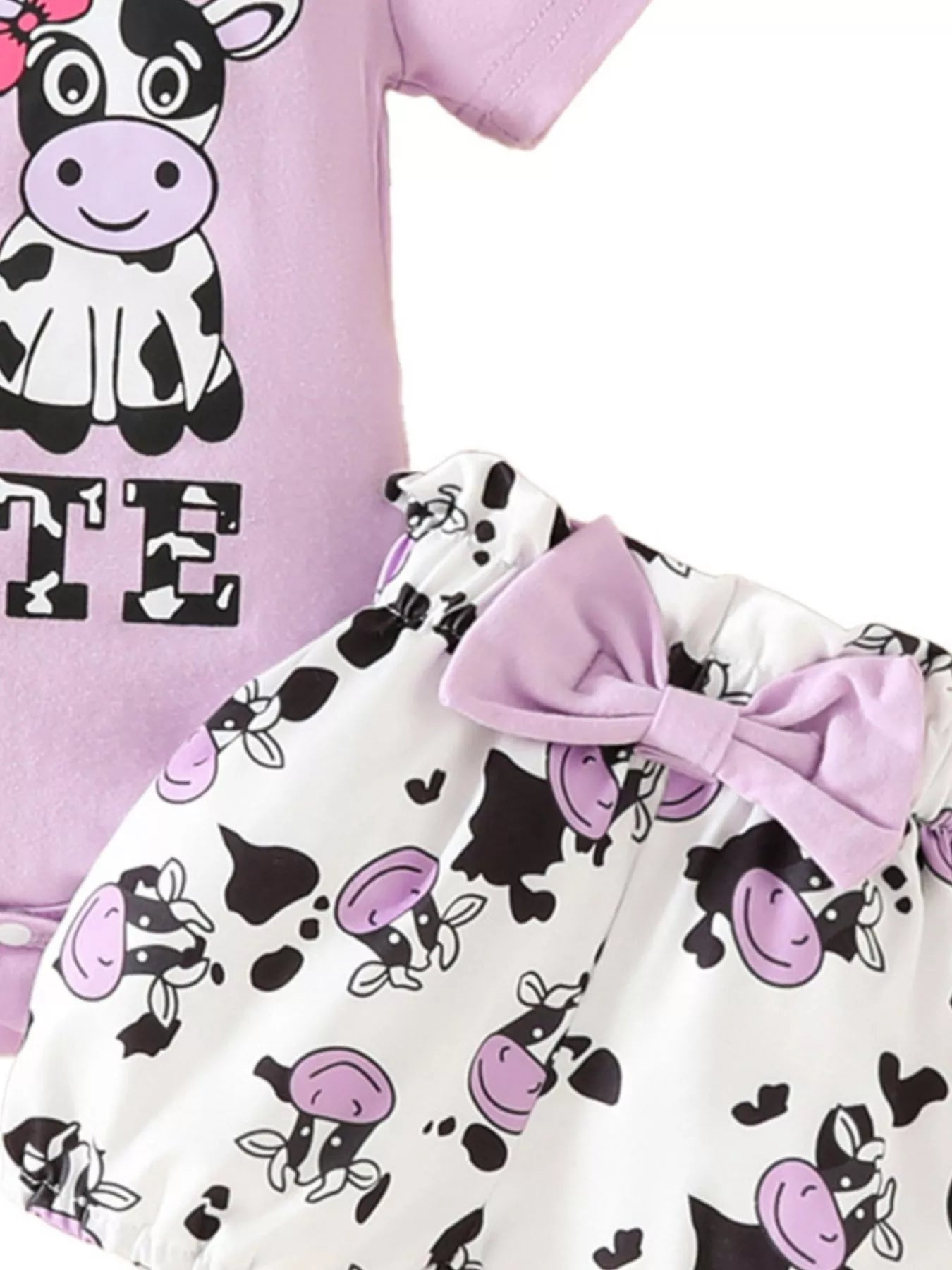 Children's Ruffled Cow Bodysuit and Shorts Set with Headband